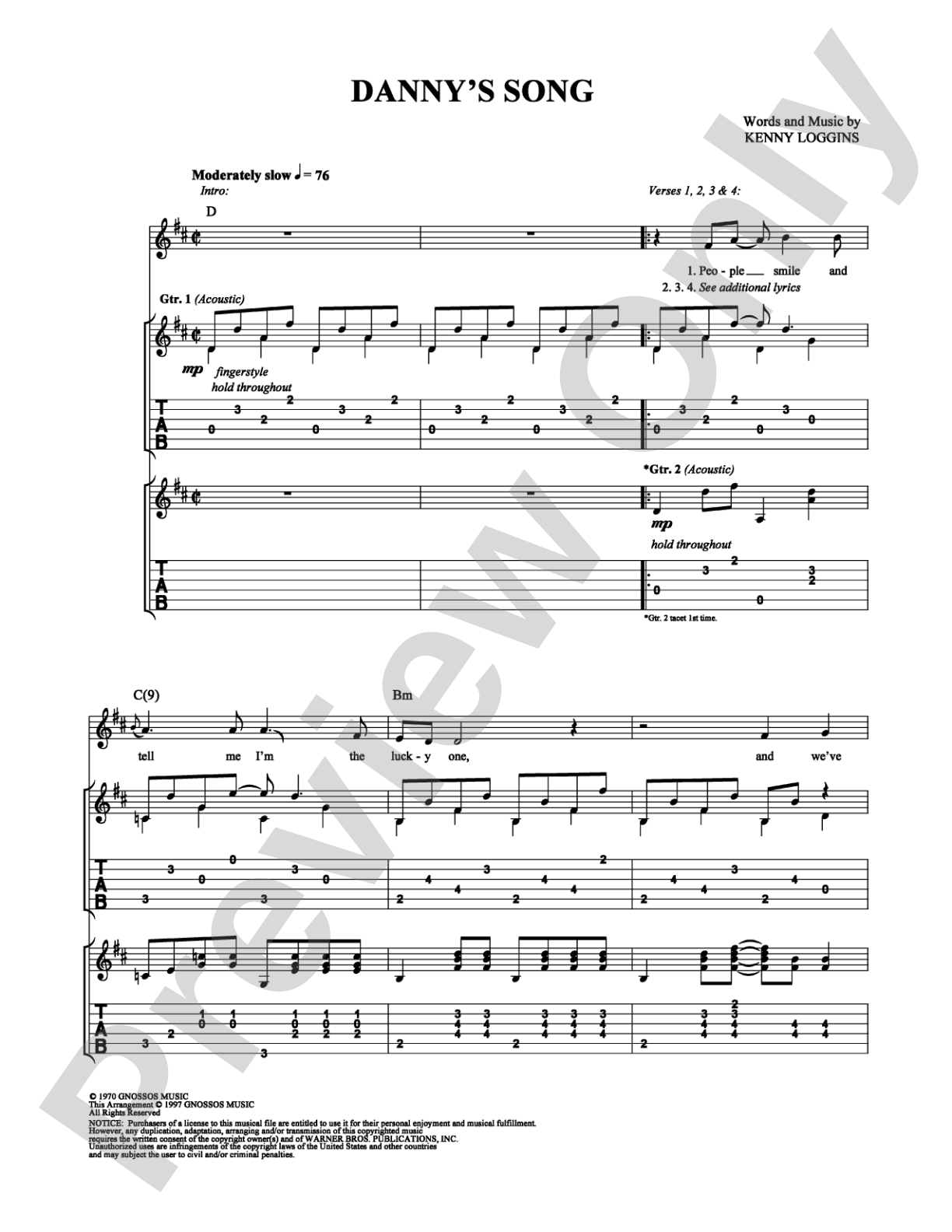 Danny's Song: Guitar TAB Digital Sheet Music