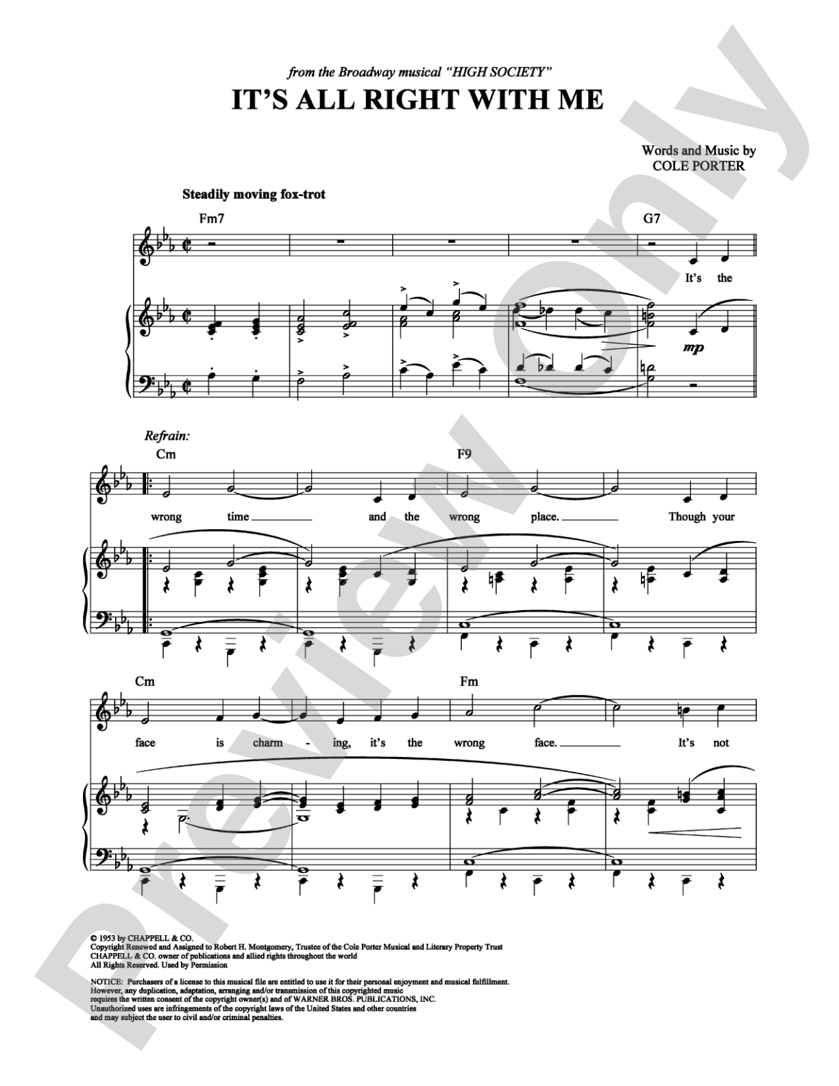 It's All Right With Me: Piano/Vocal/Chords Digital Sheet Music