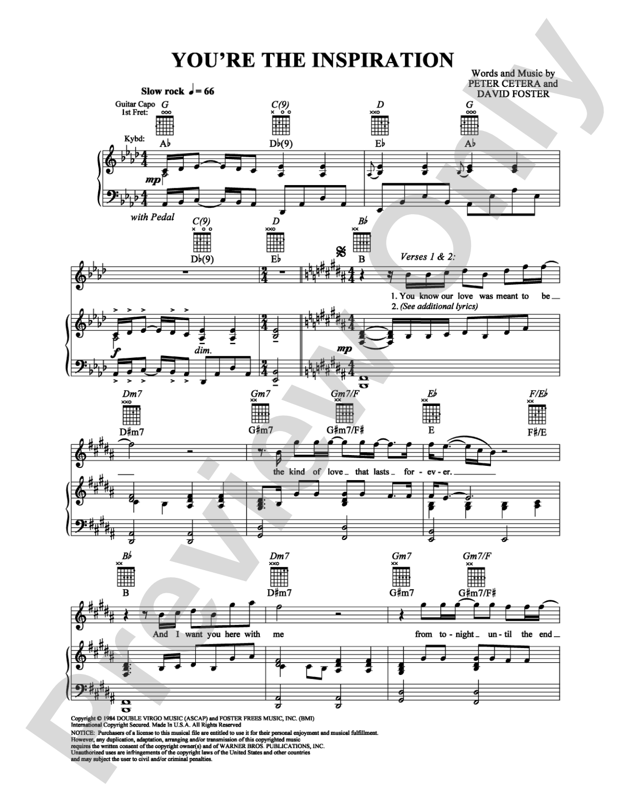 You're The Inspiration: Piano/Vocal/Chords Digital Sheet Music