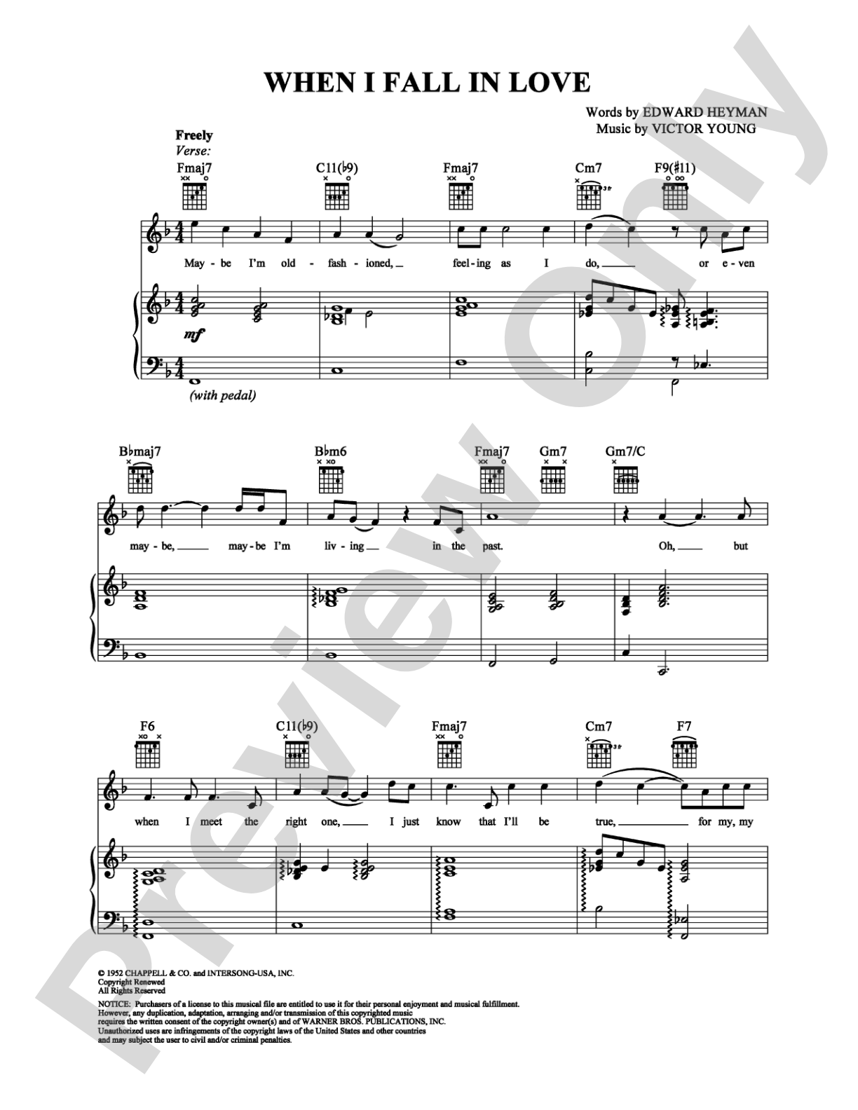 When I Fall in Love: Piano/Vocal/Chords Digital Sheet Music