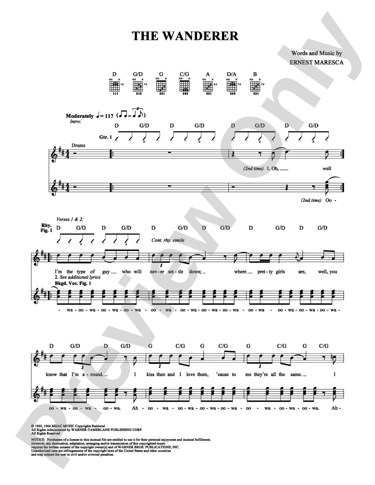 The Wanderer: Lead Sheet Digital Sheet Music