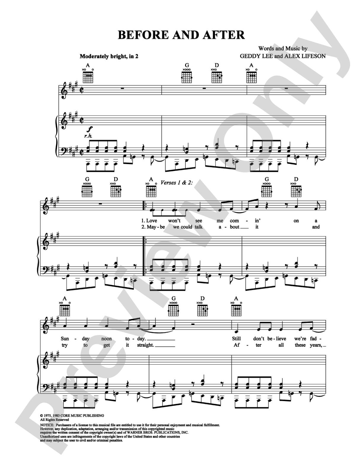 Before And After: Piano/Vocal/Chords Digital Sheet Music