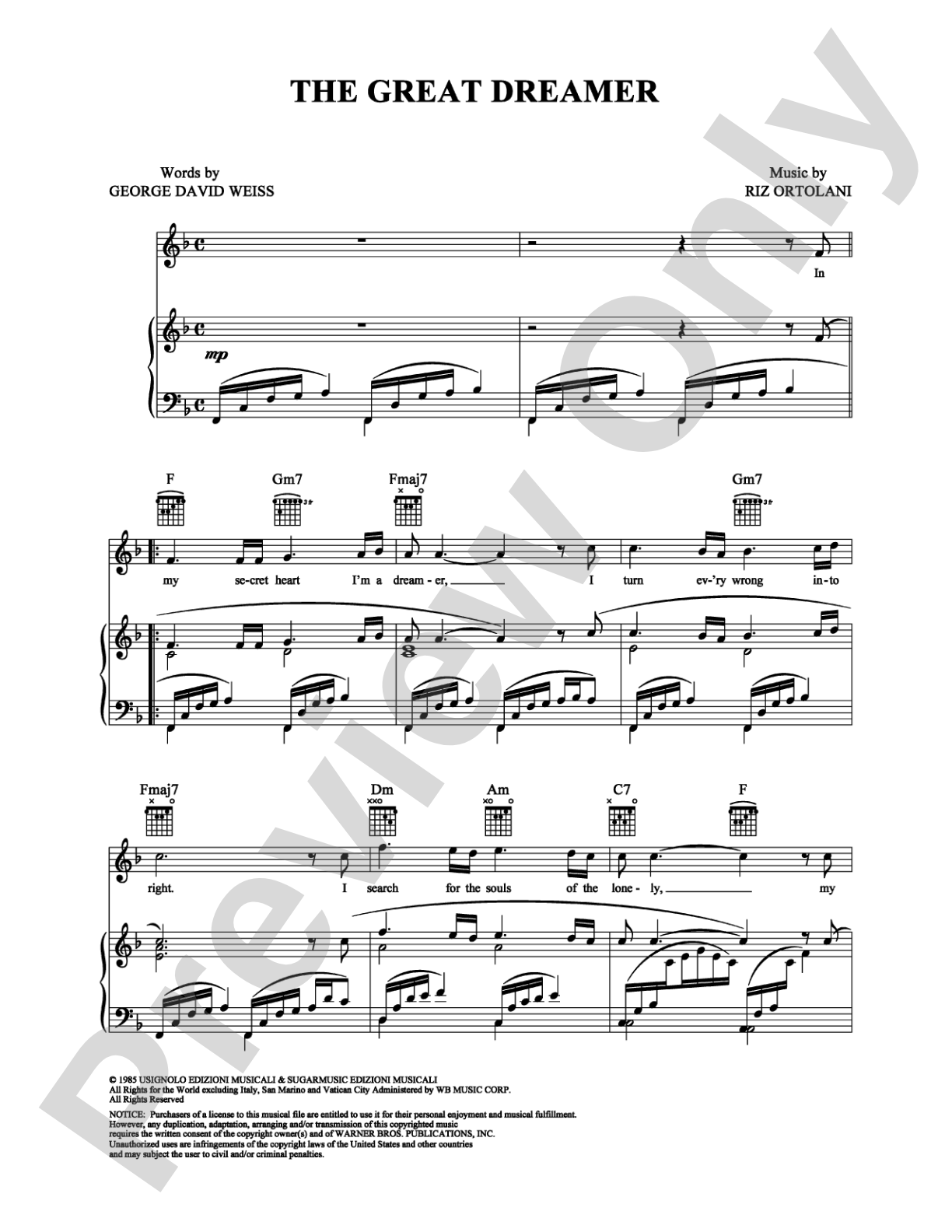 The Great Dreamer: Piano/Vocal/Chords Digital Sheet Music