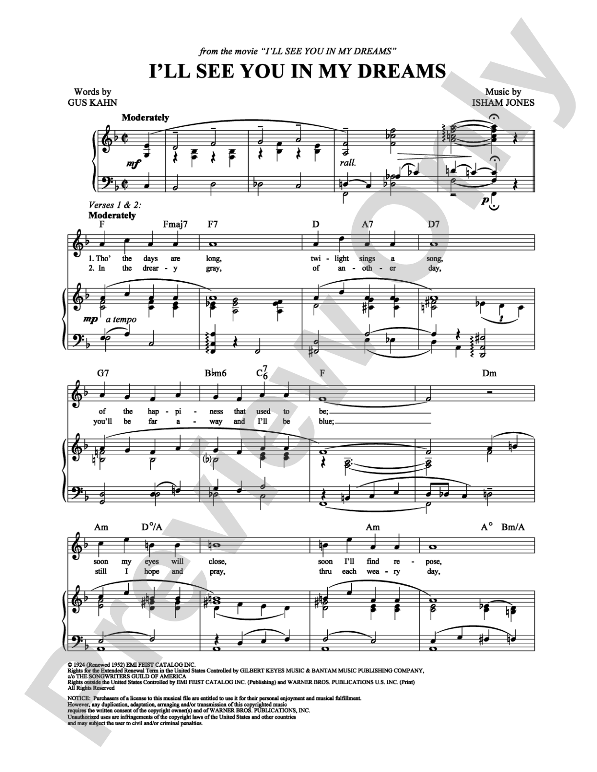 I'll See You In My Dreams: Piano/Vocal/Chords Digital Sheet Music