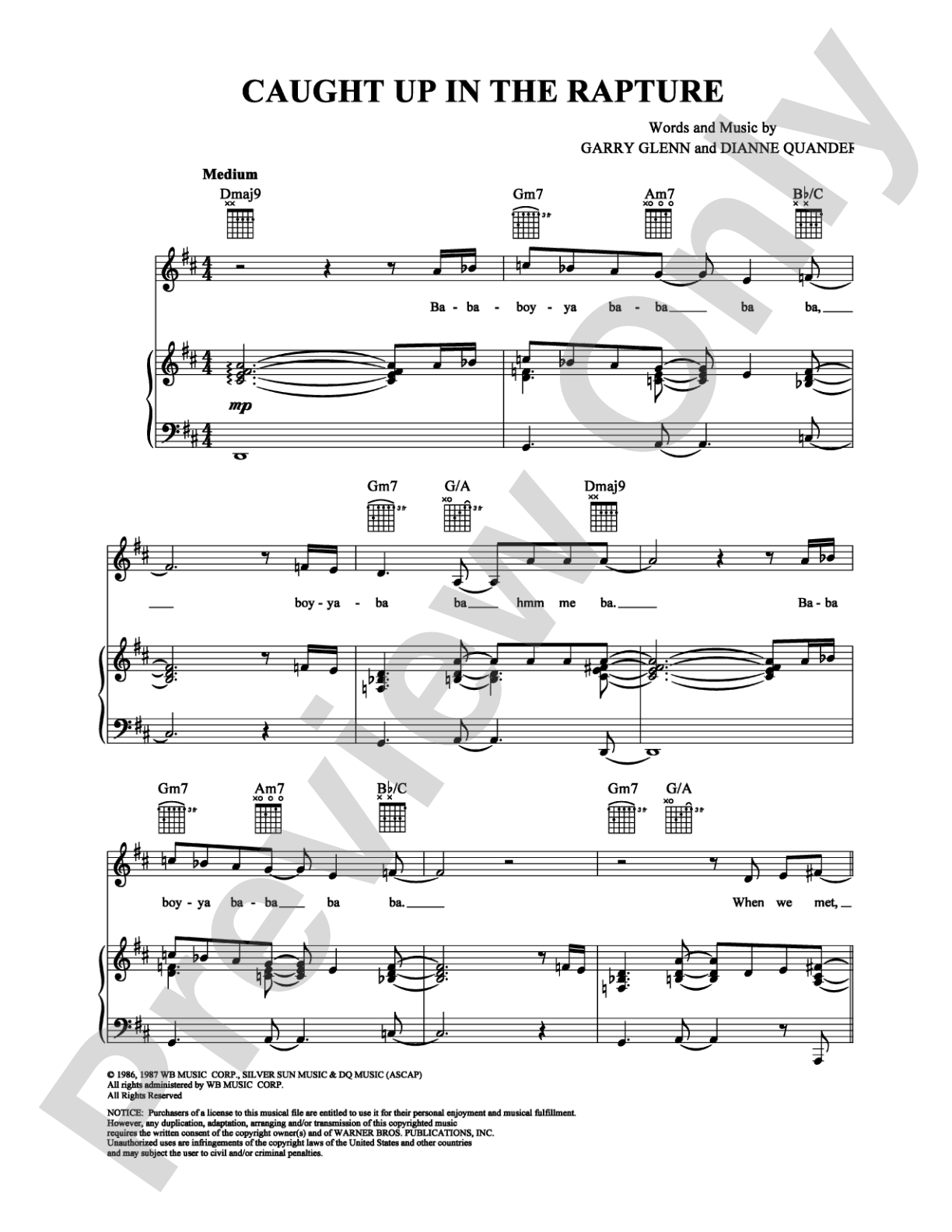 Caught Up in the Rapture: Piano/Vocal/Chords Digital Sheet Music