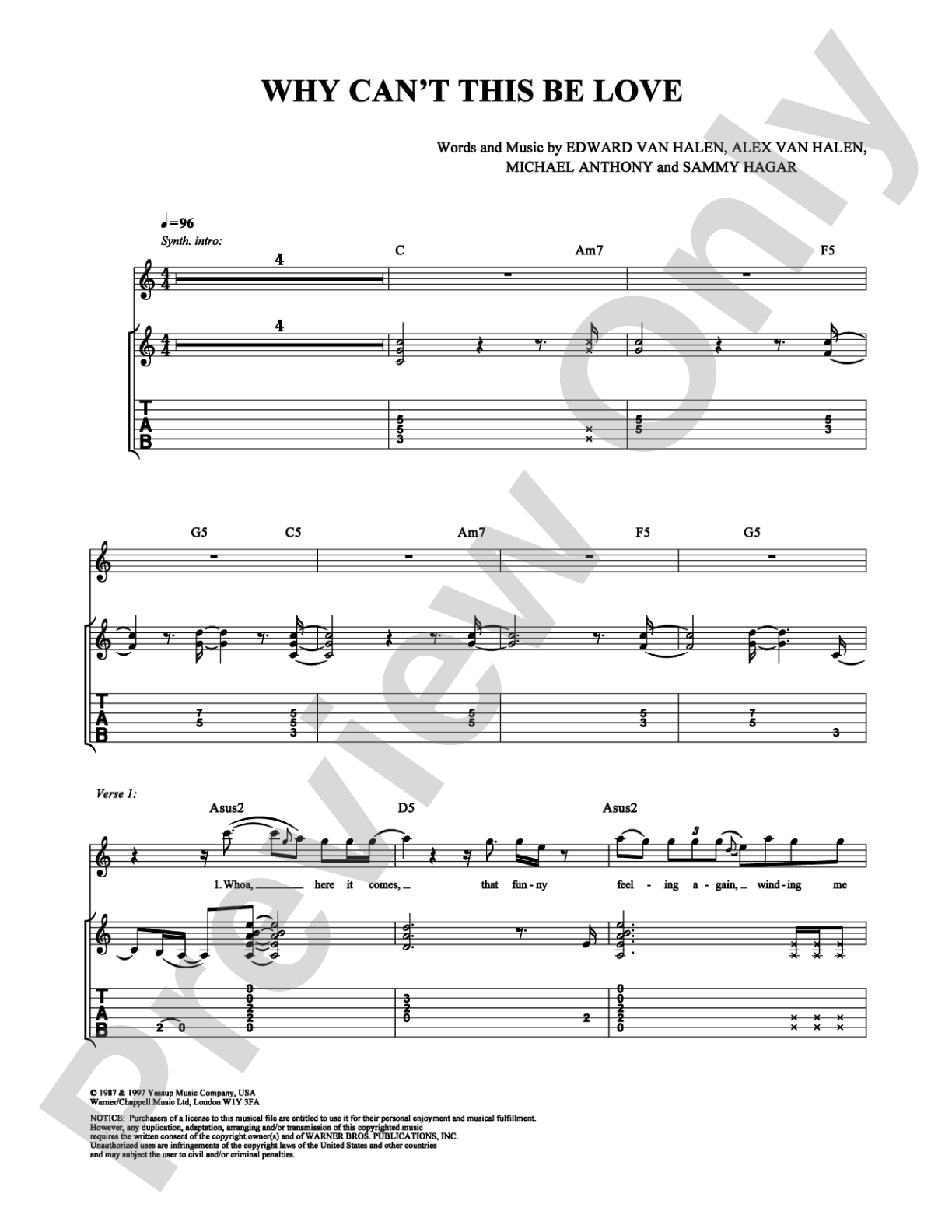 Why Can't This Be Love: Guitar TAB Digital Sheet Music
