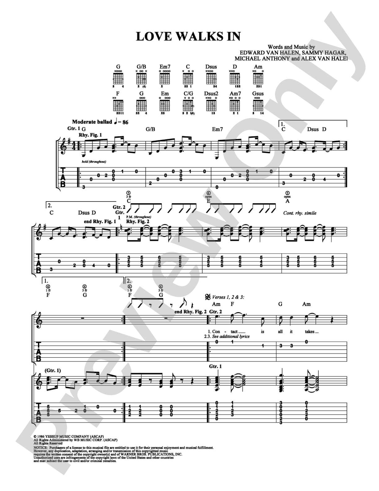 Love Walks In: Guitar TAB Digital Sheet Music