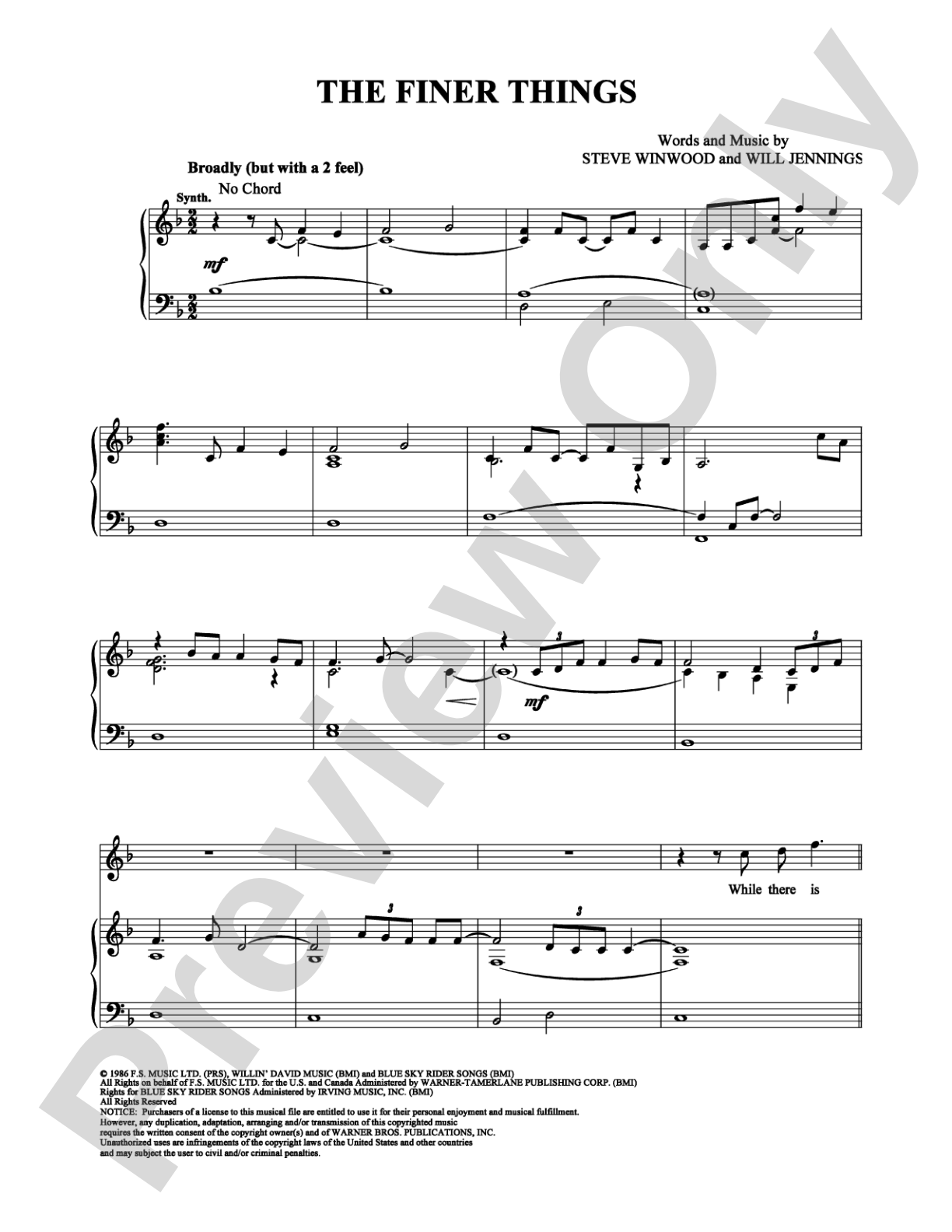 The Finer Things: Piano/Vocal/Chords Digital Sheet Music