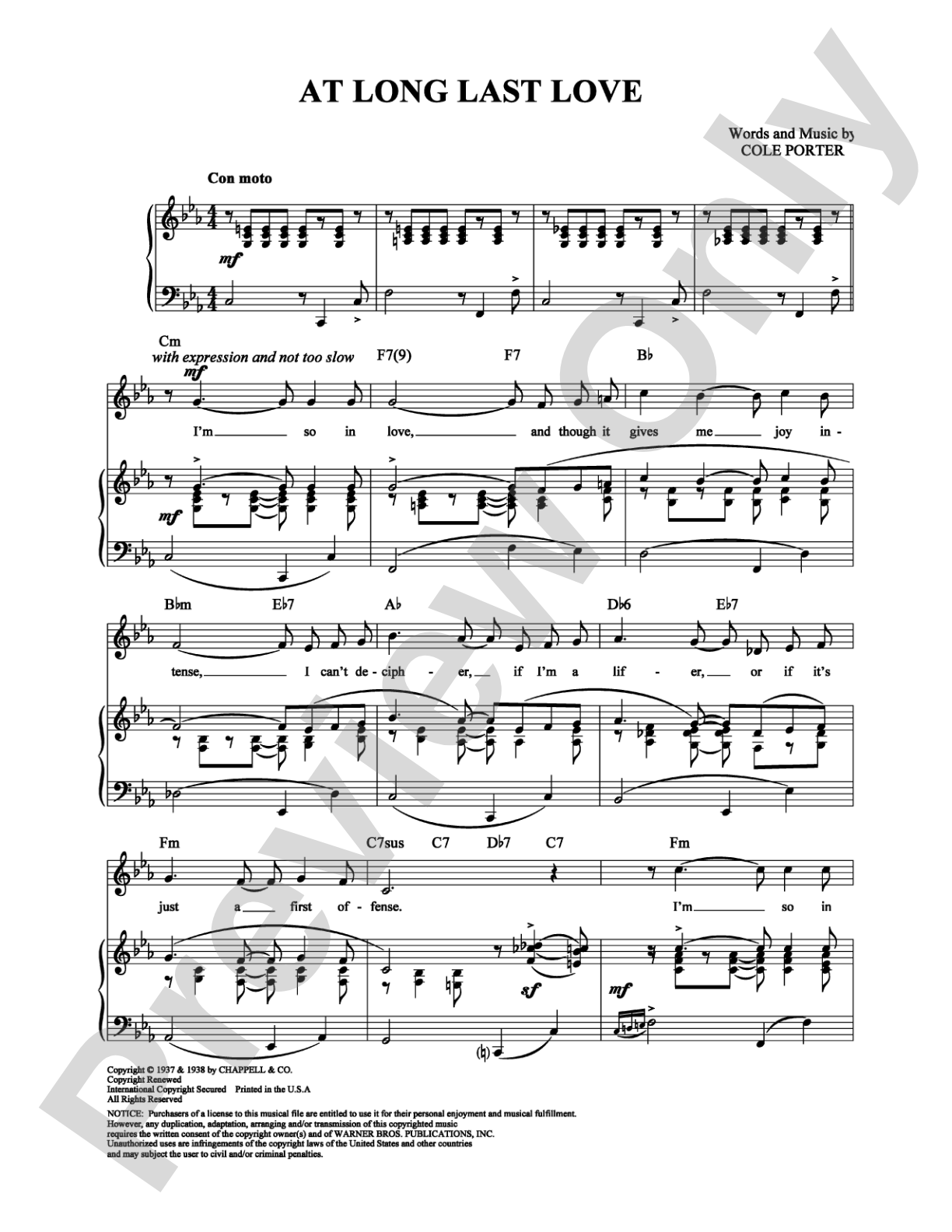At Long Last Love: Piano/Vocal/Chords Digital Sheet Music