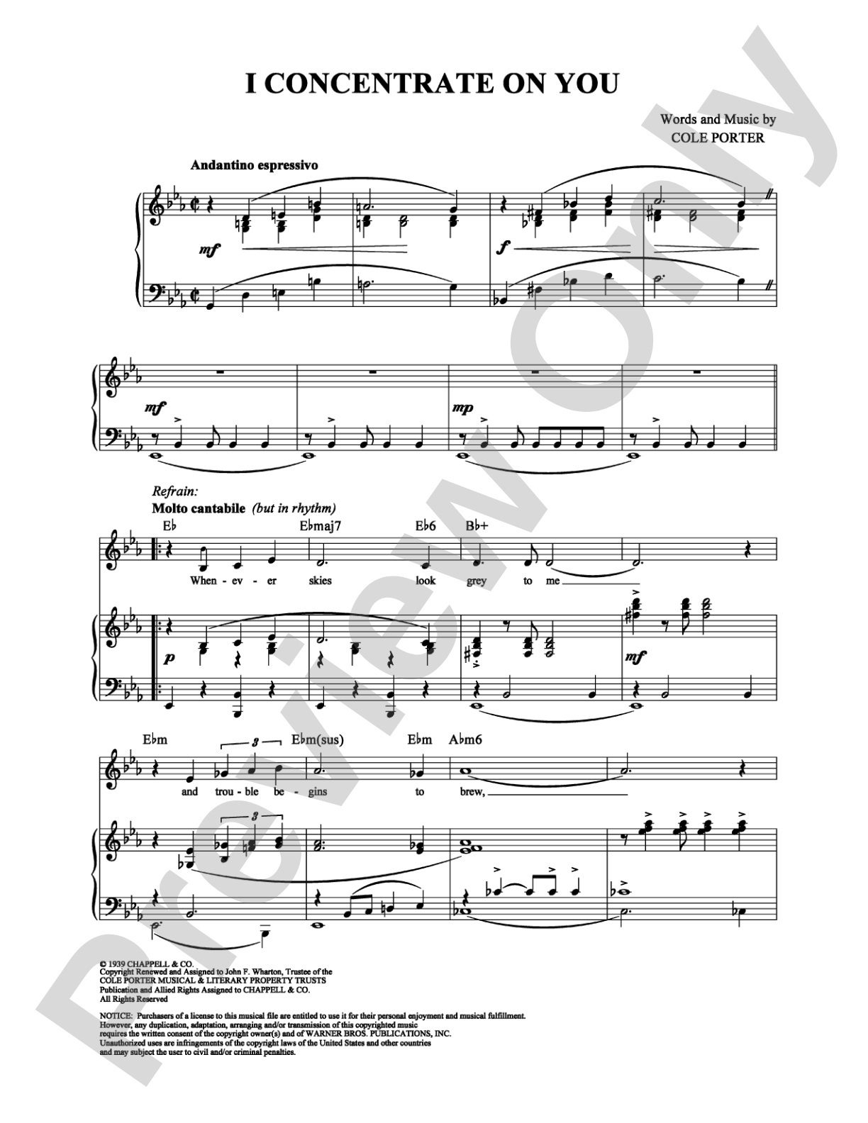 I Concentrate on You: Piano/Vocal/Chords Digital Sheet Music
