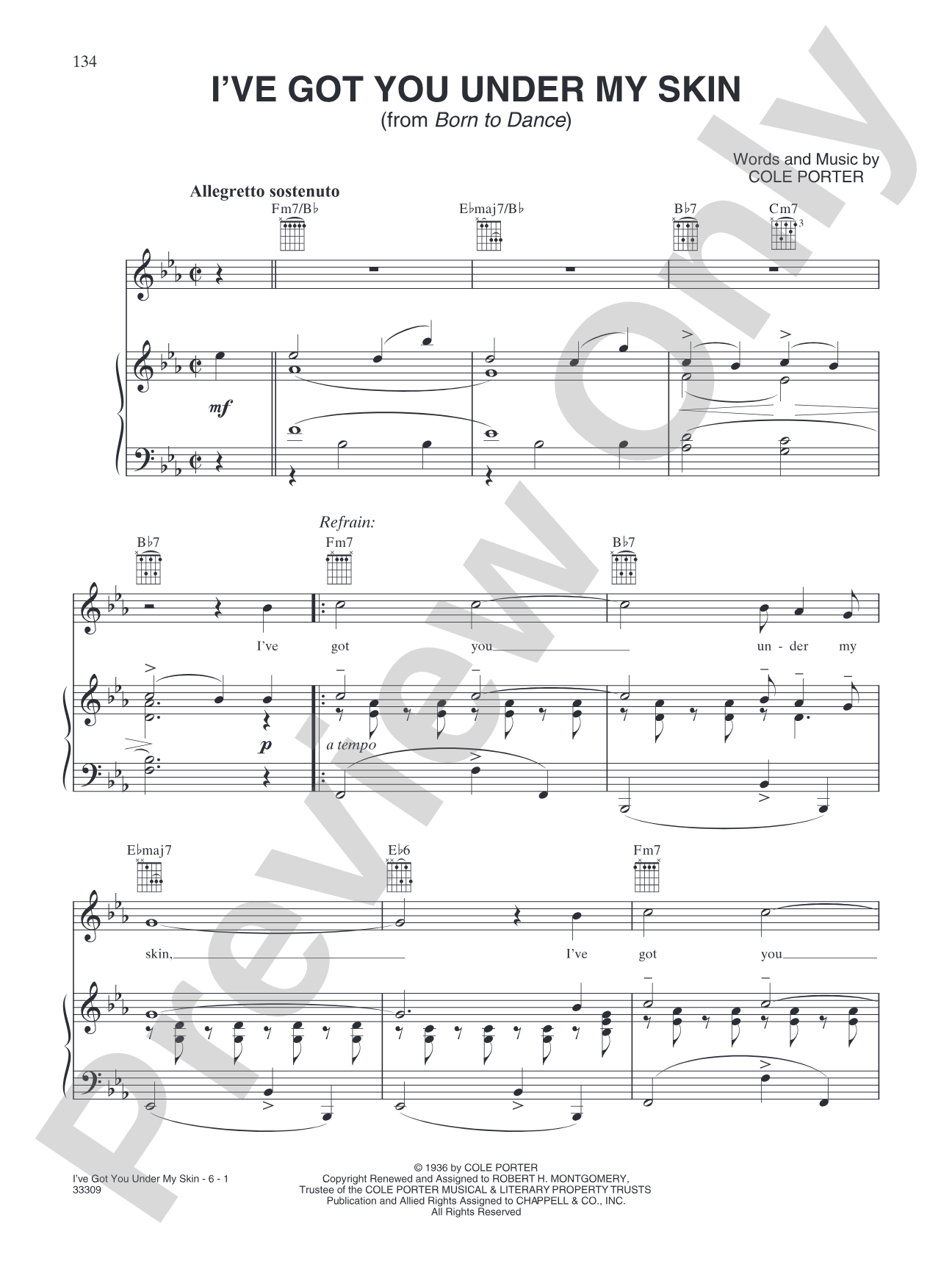 I've Got You Under My Skin (from "Born to Dance"): Piano/Vocal/Chords