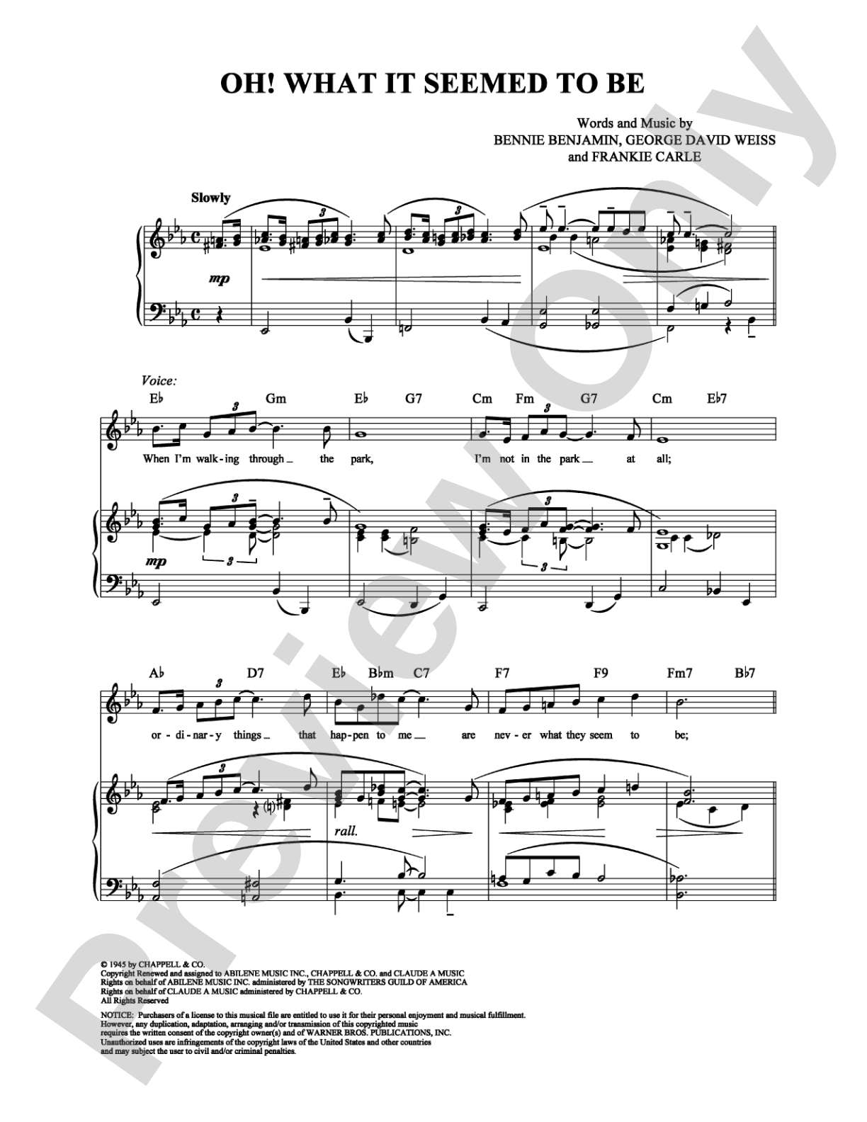 Oh! What It Seemed to Be: Piano/Vocal/Chords Digital Sheet Music