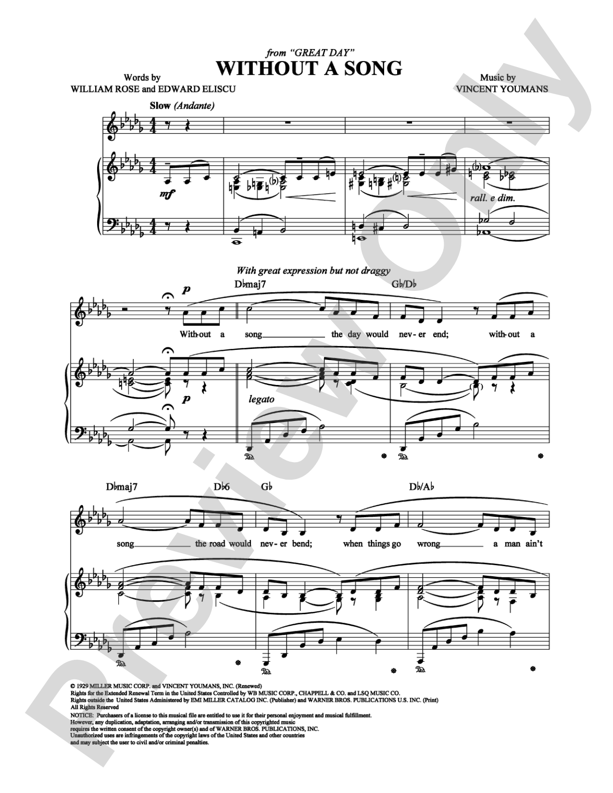 Without a Song: Piano/Vocal/Chords Digital Sheet Music