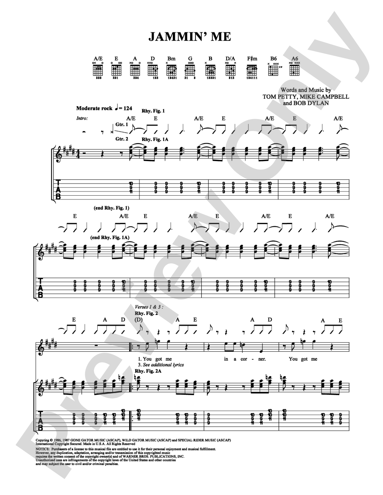 Jammin' Me: Guitar TAB Digital Sheet Music