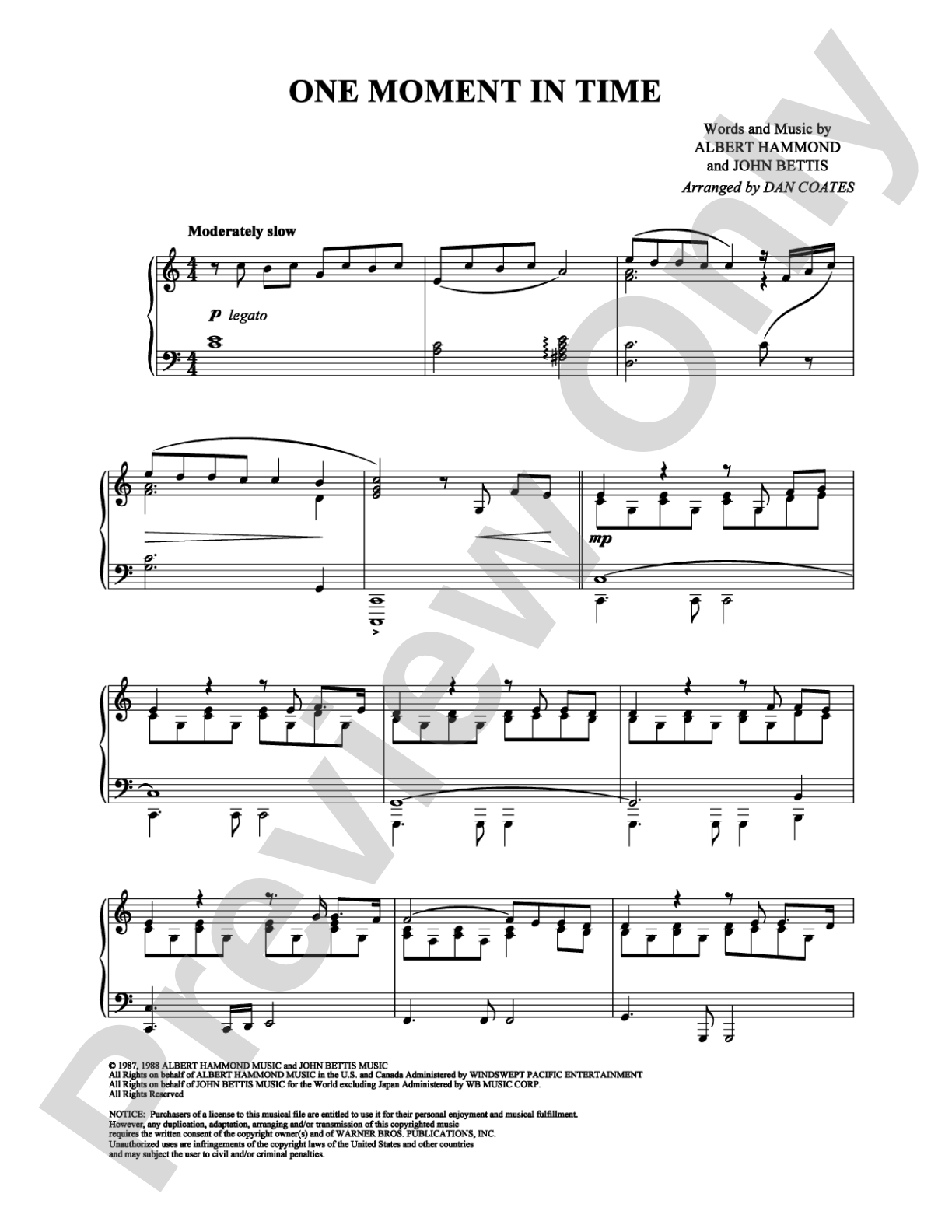 One Moment In Time: Piano Digital Sheet Music