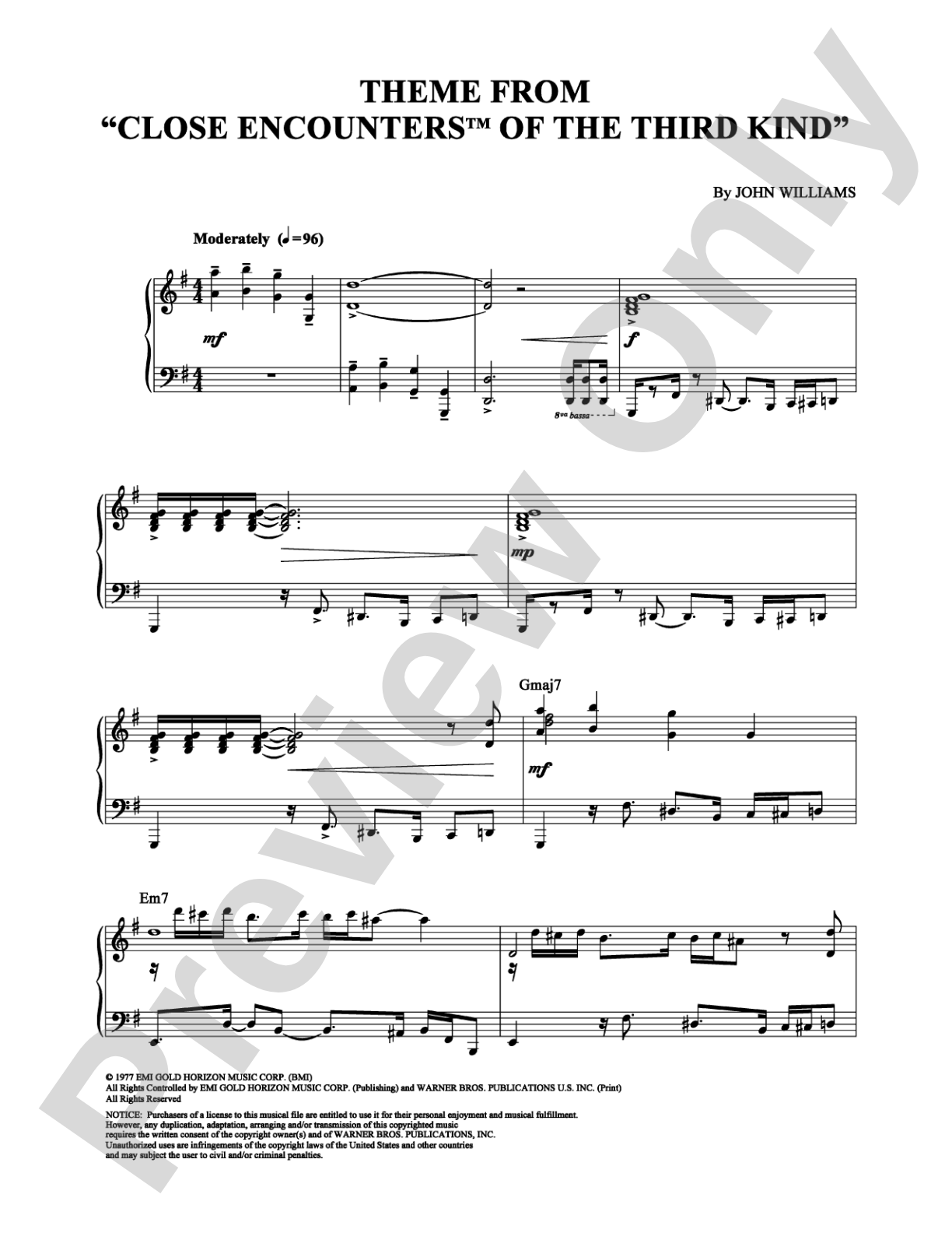 Close Encounters of the Third Kind (theme): Piano Digital Sheet Music