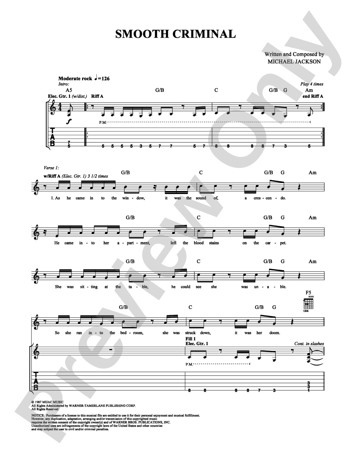 Smooth Criminal: Guitar TAB Digital Sheet Music