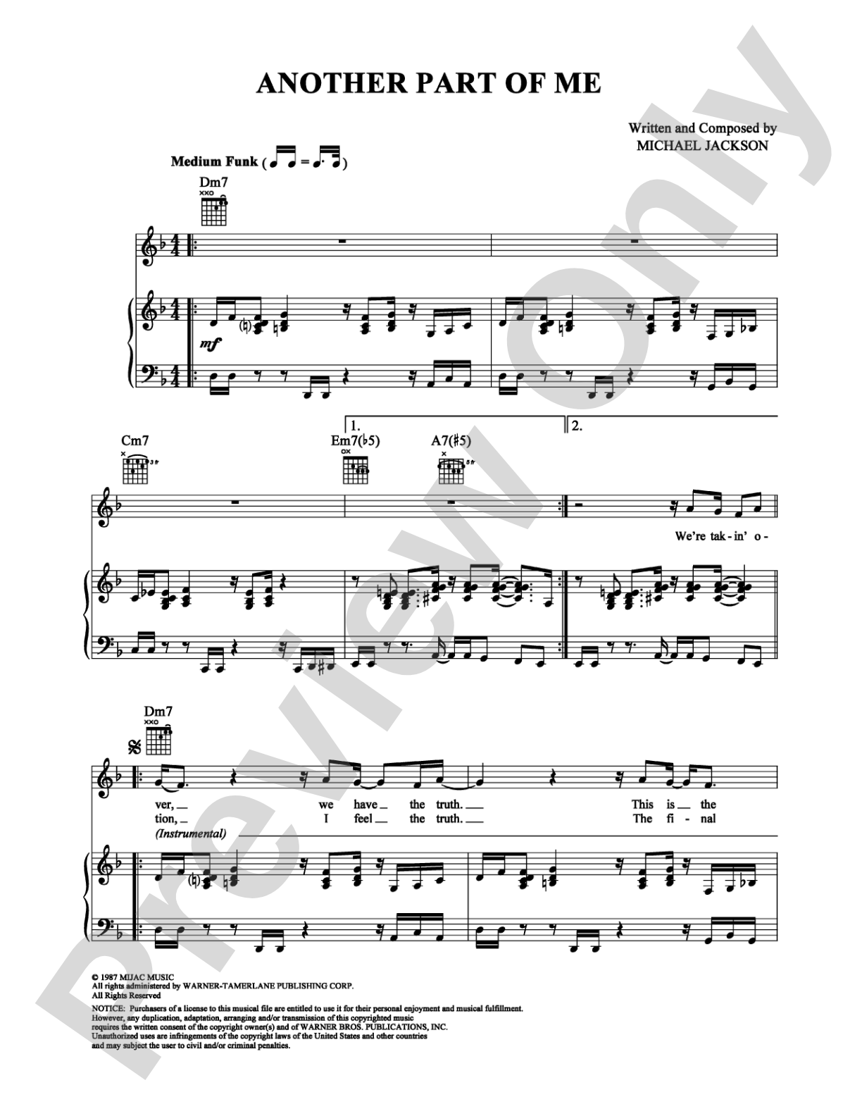 Another Part of Me: Piano/Vocal/Chords Digital Sheet Music