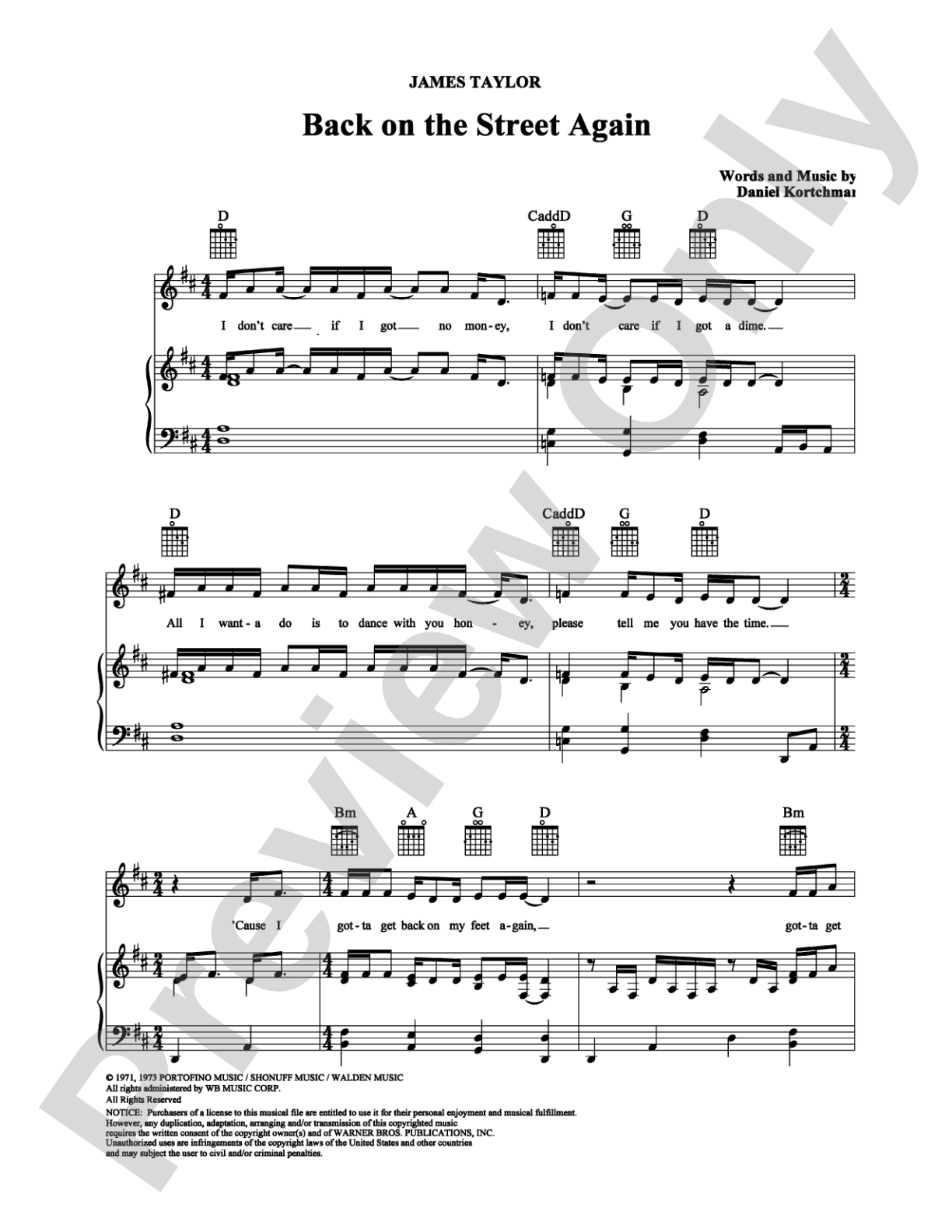 Back on the Street Again: Piano/Vocal/Chords Digital Sheet Music