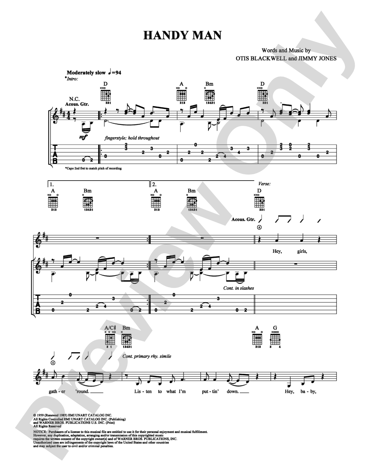 Handy Man: Guitar TAB Digital Sheet Music