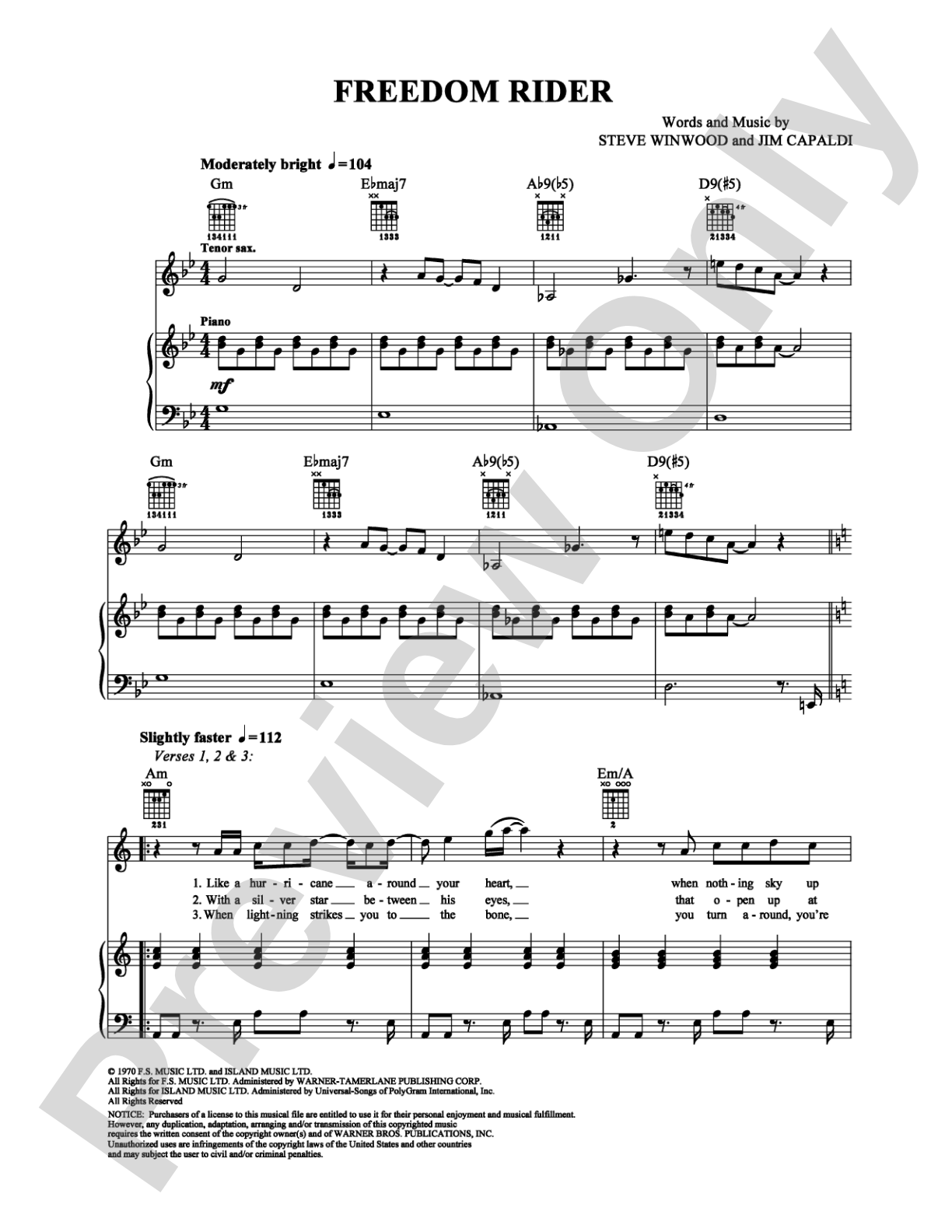 Freedom Rider: Piano/Vocal/Chords Digital Sheet Music