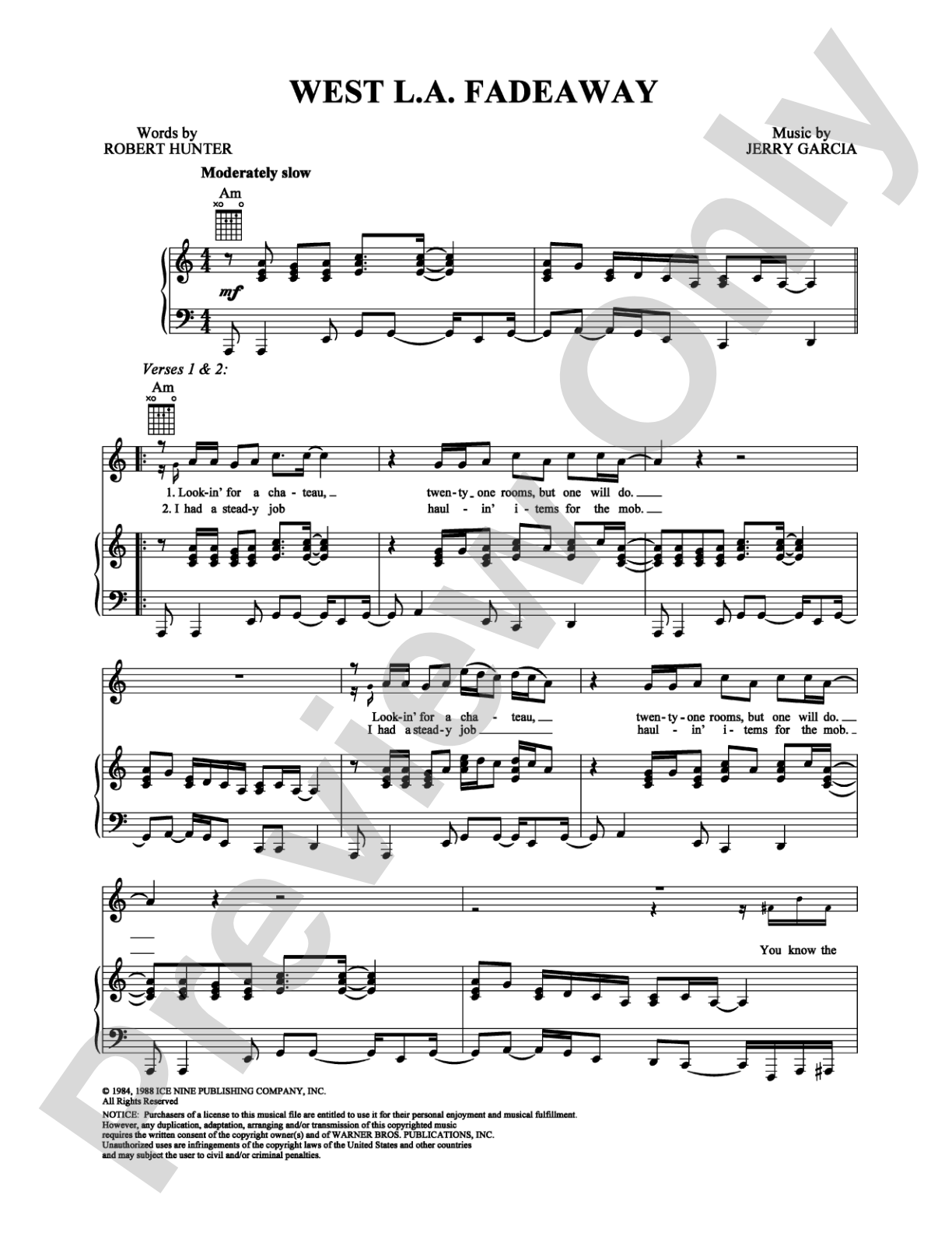 West L.A. Fadeaway: Piano/Vocal/Chords Digital Sheet Music