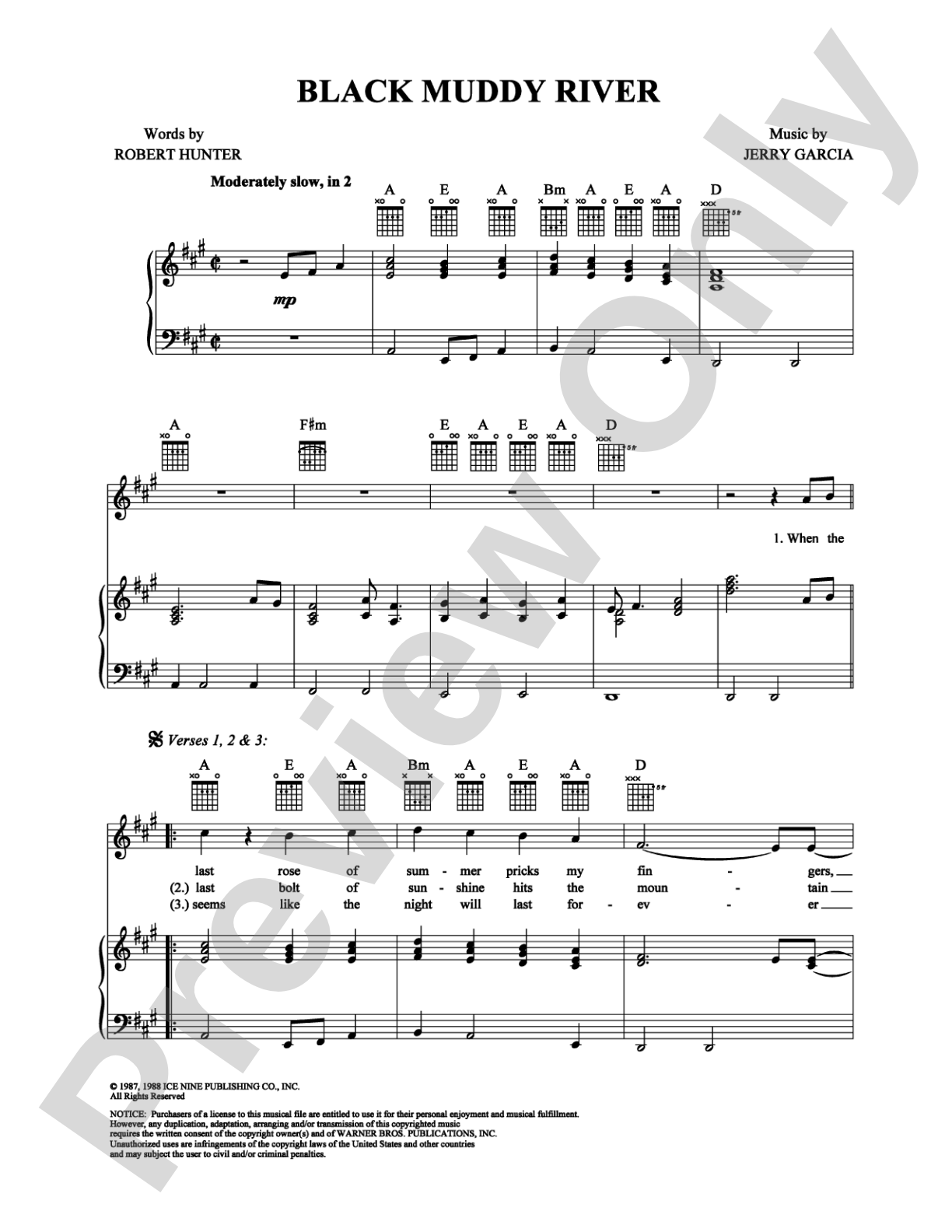 Black Muddy River: Piano/Vocal/Chords Digital Sheet Music