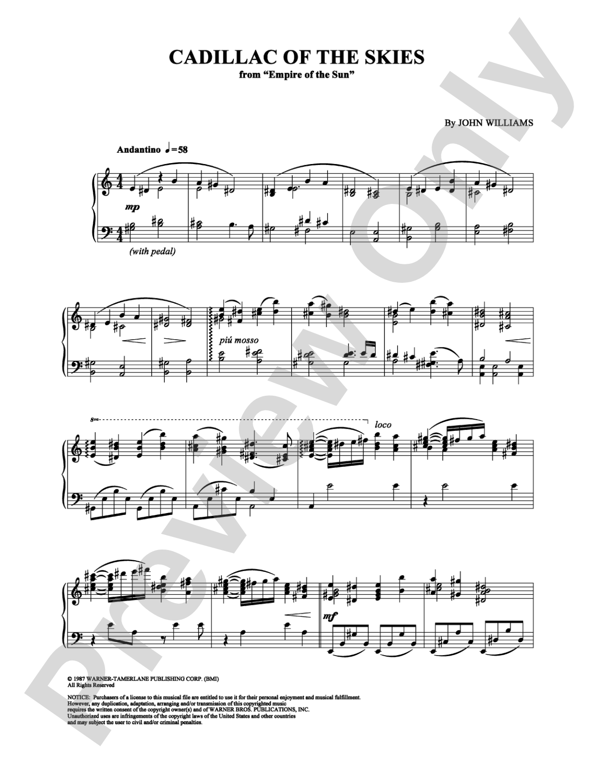 Cadillac of the Skies: Piano Digital Sheet Music