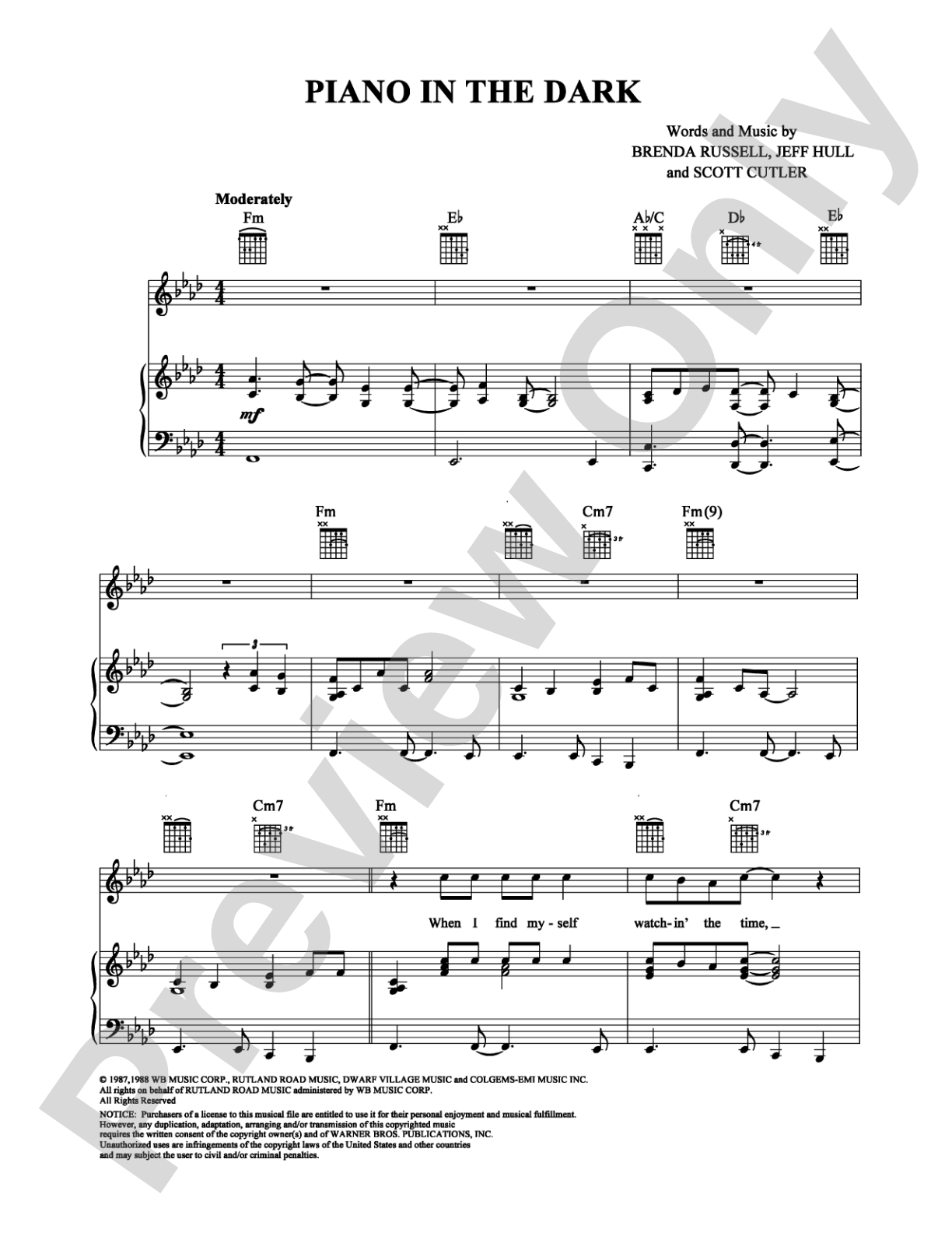 Piano in the Dark: Piano/Vocal/Chords Digital Sheet Music