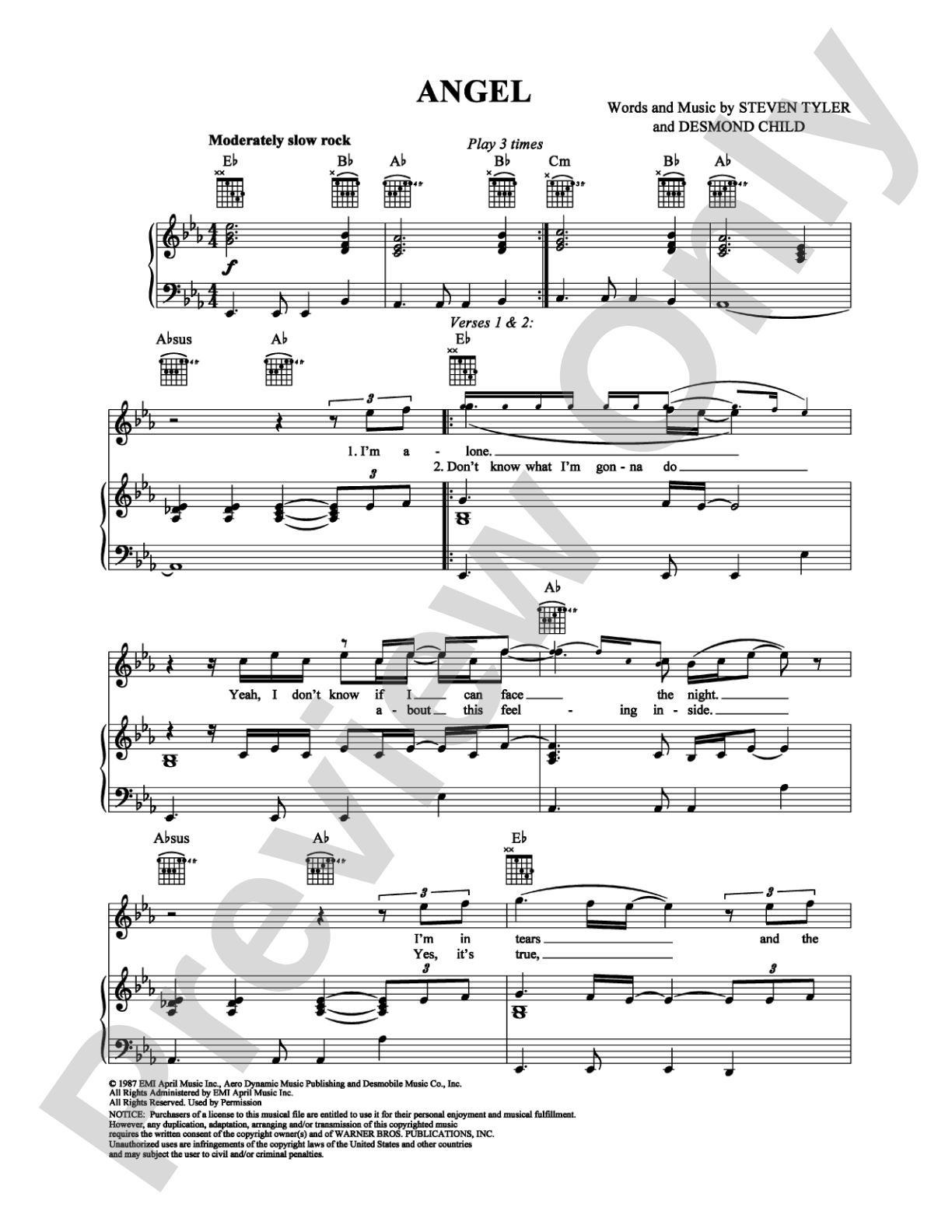 Angel: Piano/Vocal/Chords Digital Sheet Music
