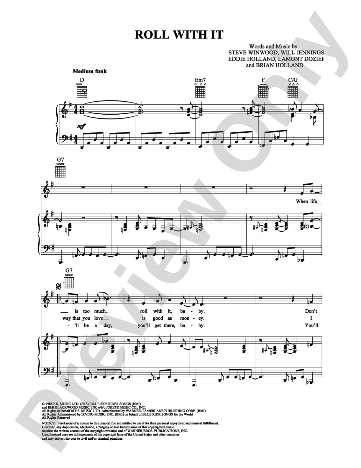 Roll With It: Piano/Vocal/Chords Digital Sheet Music