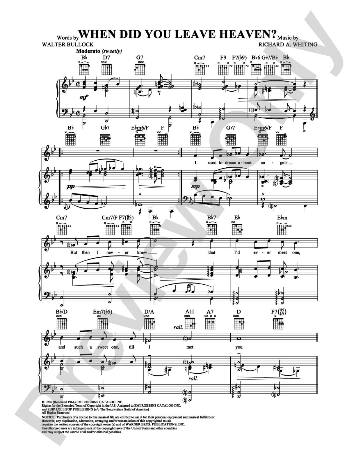 When Did You Leave Heaven?: Piano/Vocal/Chords Digital Sheet Music