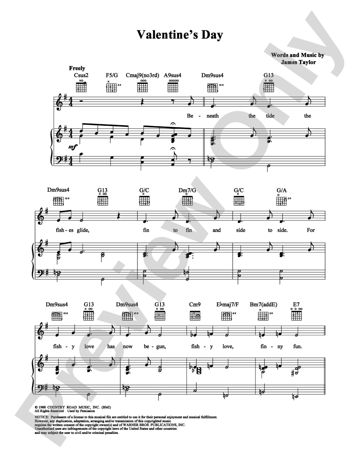 Valentine's Day: Piano/Vocal/Chords Digital Sheet Music