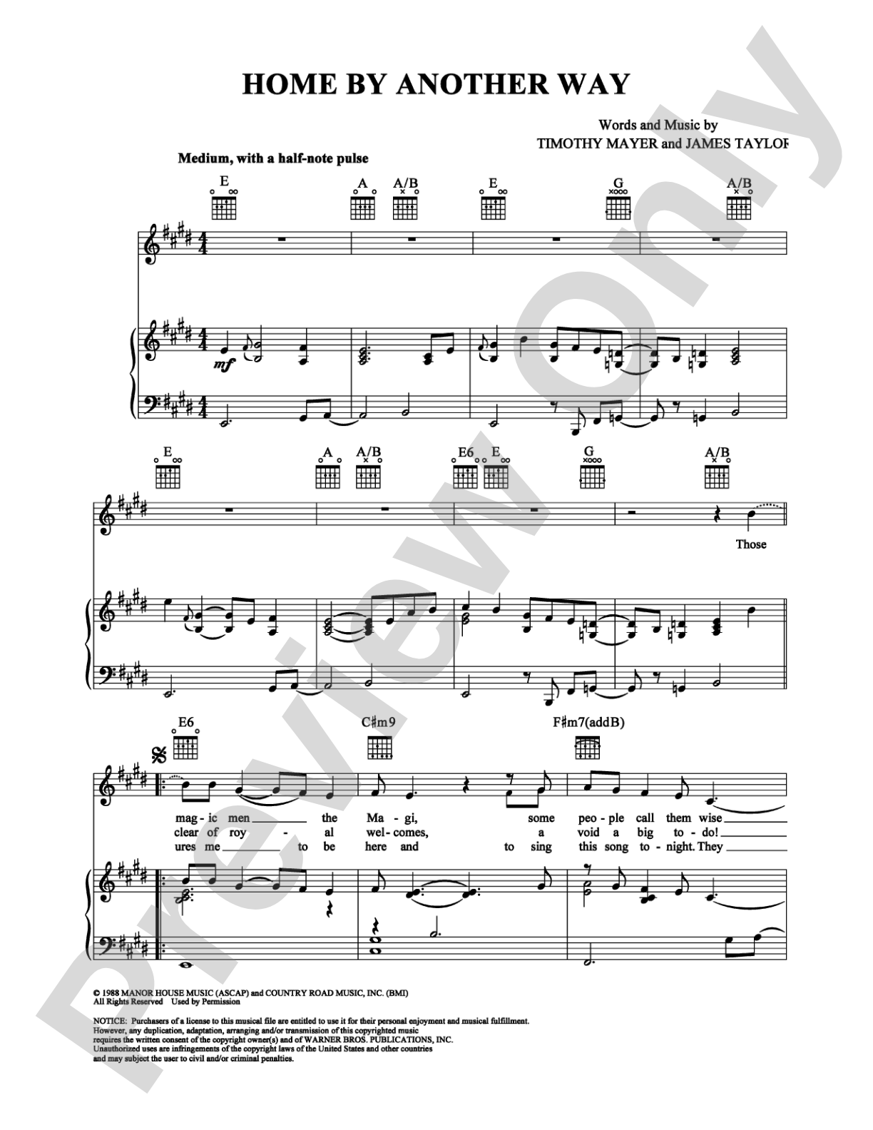 Home By Another Way: Piano/Vocal/Chords Digital Sheet Music