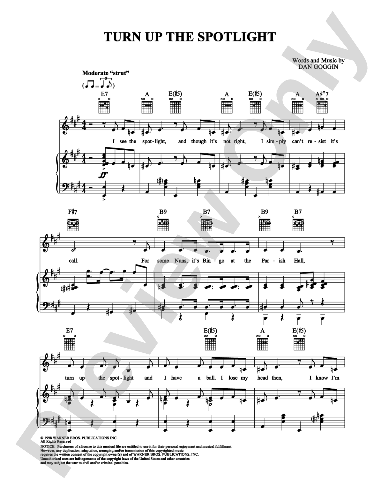 Turn Up the Spotlight: Piano/Vocal/Chords Digital Sheet Music