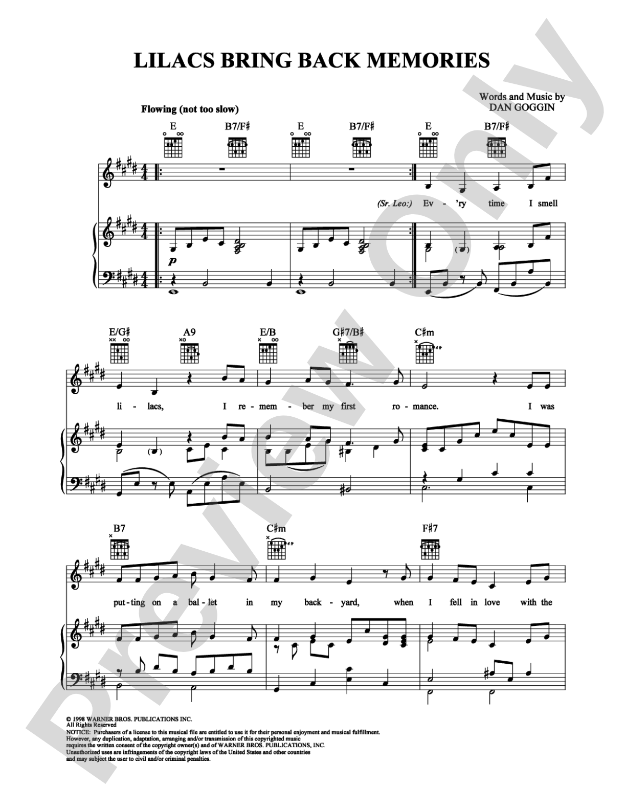 Lilacs Bring Back Memories: Piano/Vocal/Chords Digital Sheet Music