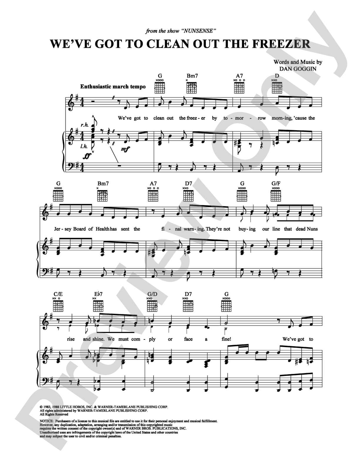 We've Got to Clean Out the Freezer: Piano/Vocal/Chords Digital Sheet Music