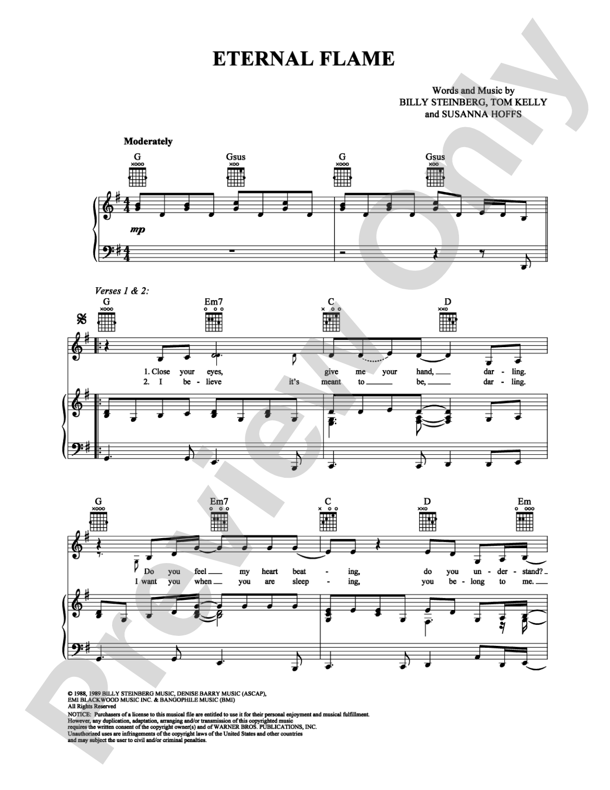 Eternal Flame: Piano/Vocal/Chords Digital Sheet Music