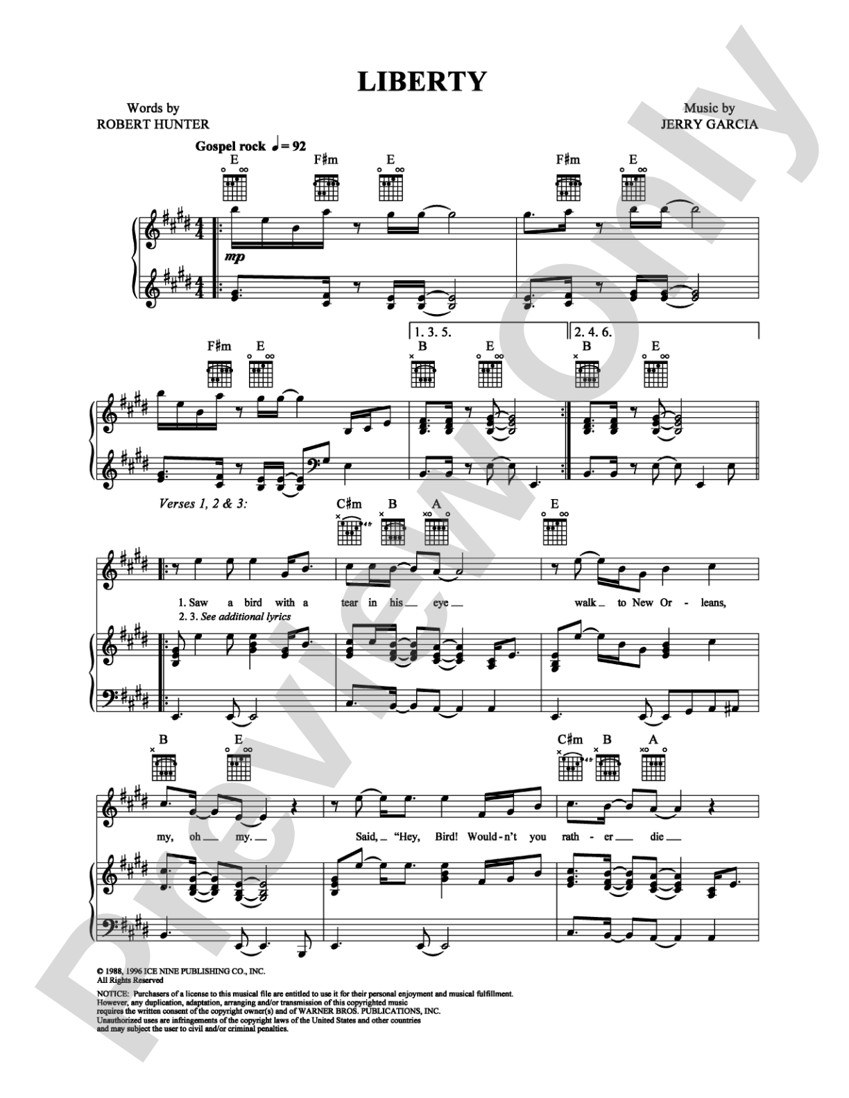 Liberty: Piano/Vocal/Chords Digital Sheet Music