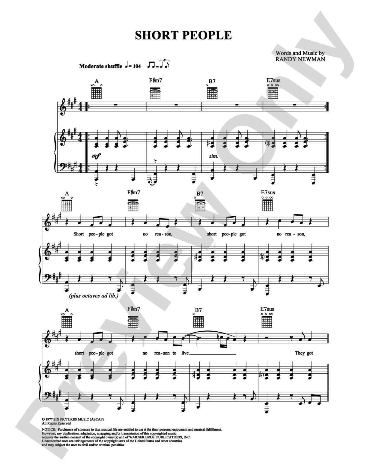 Short People: Piano/Vocal/Chords Digital Sheet Music