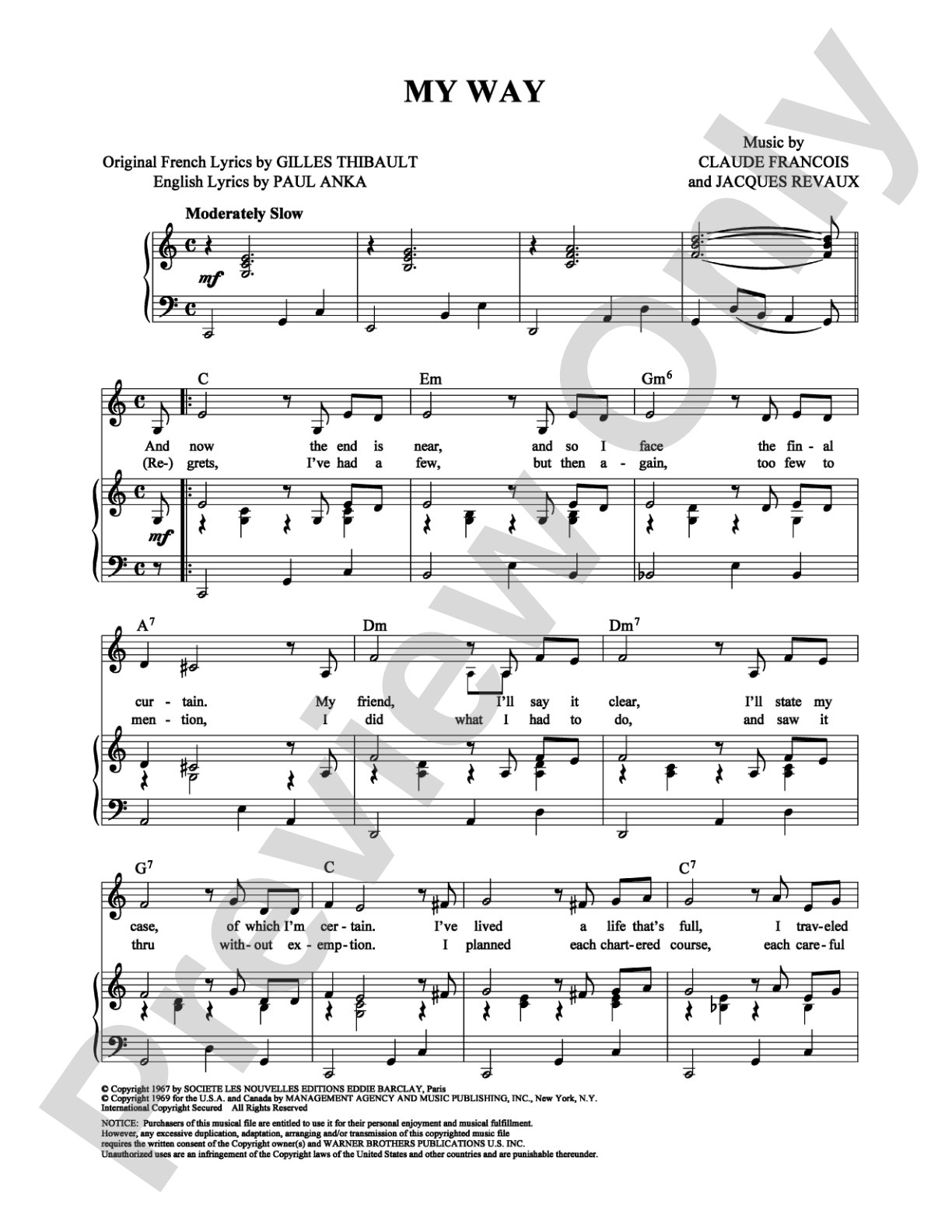 My Way: Piano/Vocal/Chords Digital Sheet Music