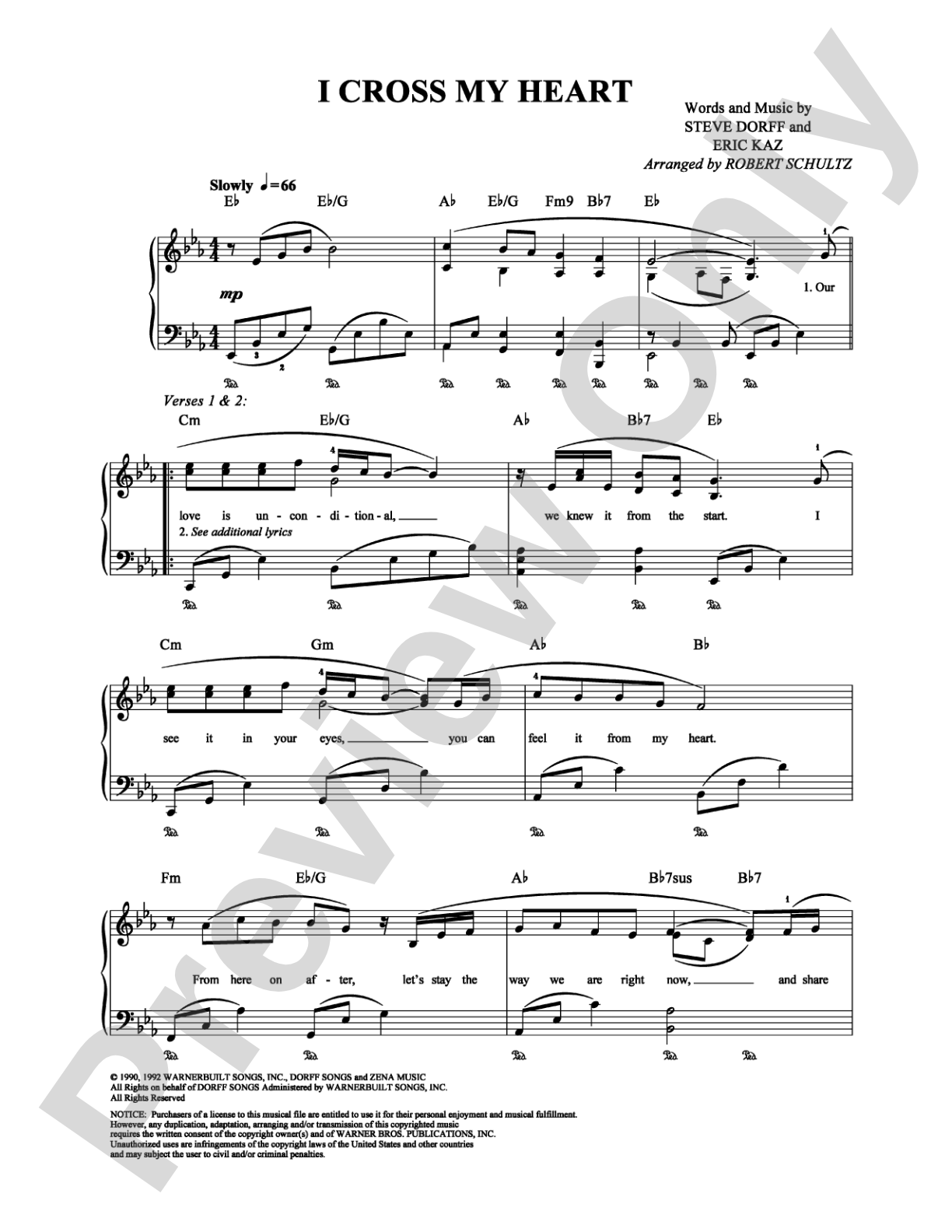 I Cross My Heart: Piano/Vocal/Chords Digital Sheet Music