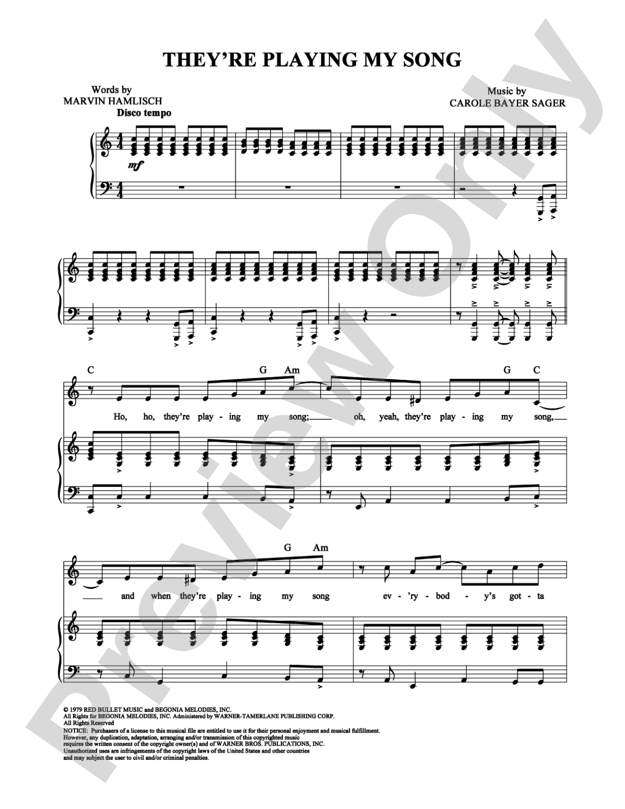 They're Playing My Song: Piano/Vocal/Chords Digital Sheet Music