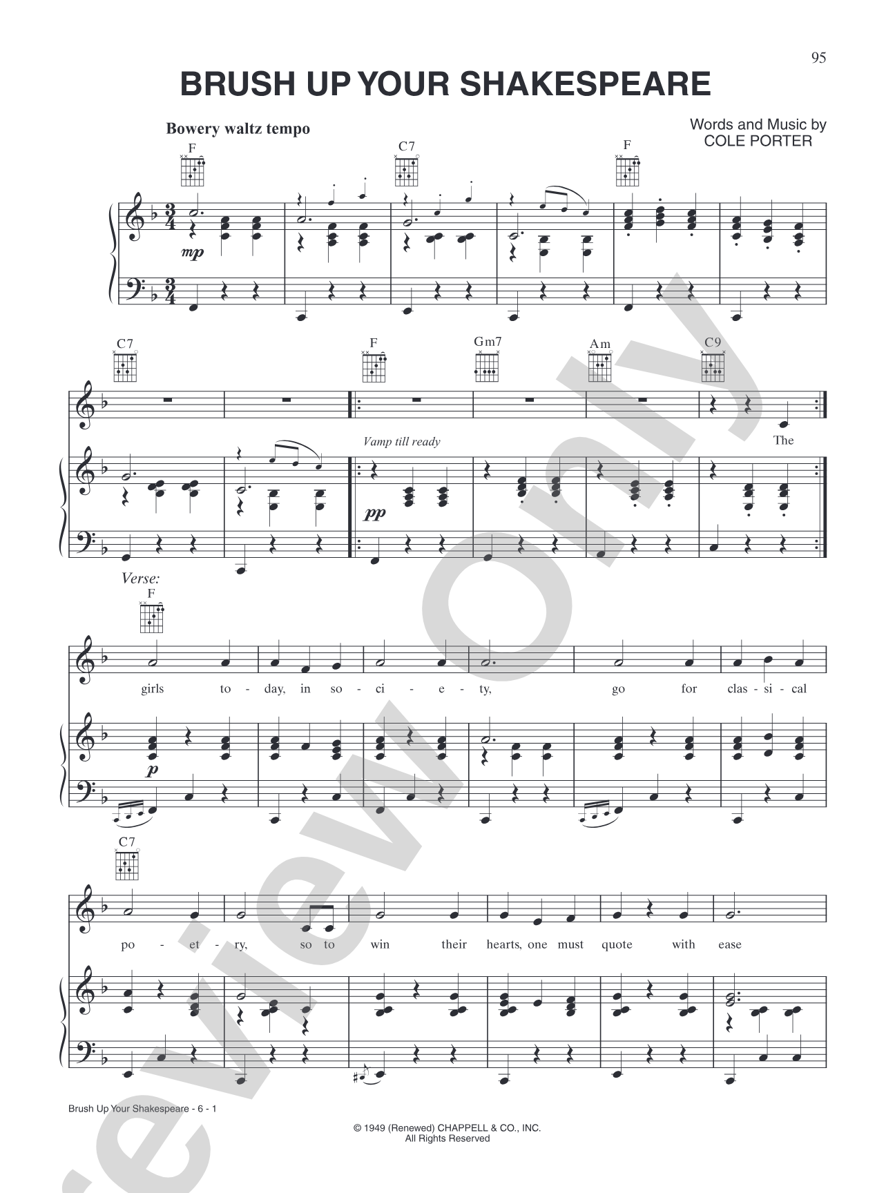 Brush up Your Shakespeare: Piano/Vocal/Chords