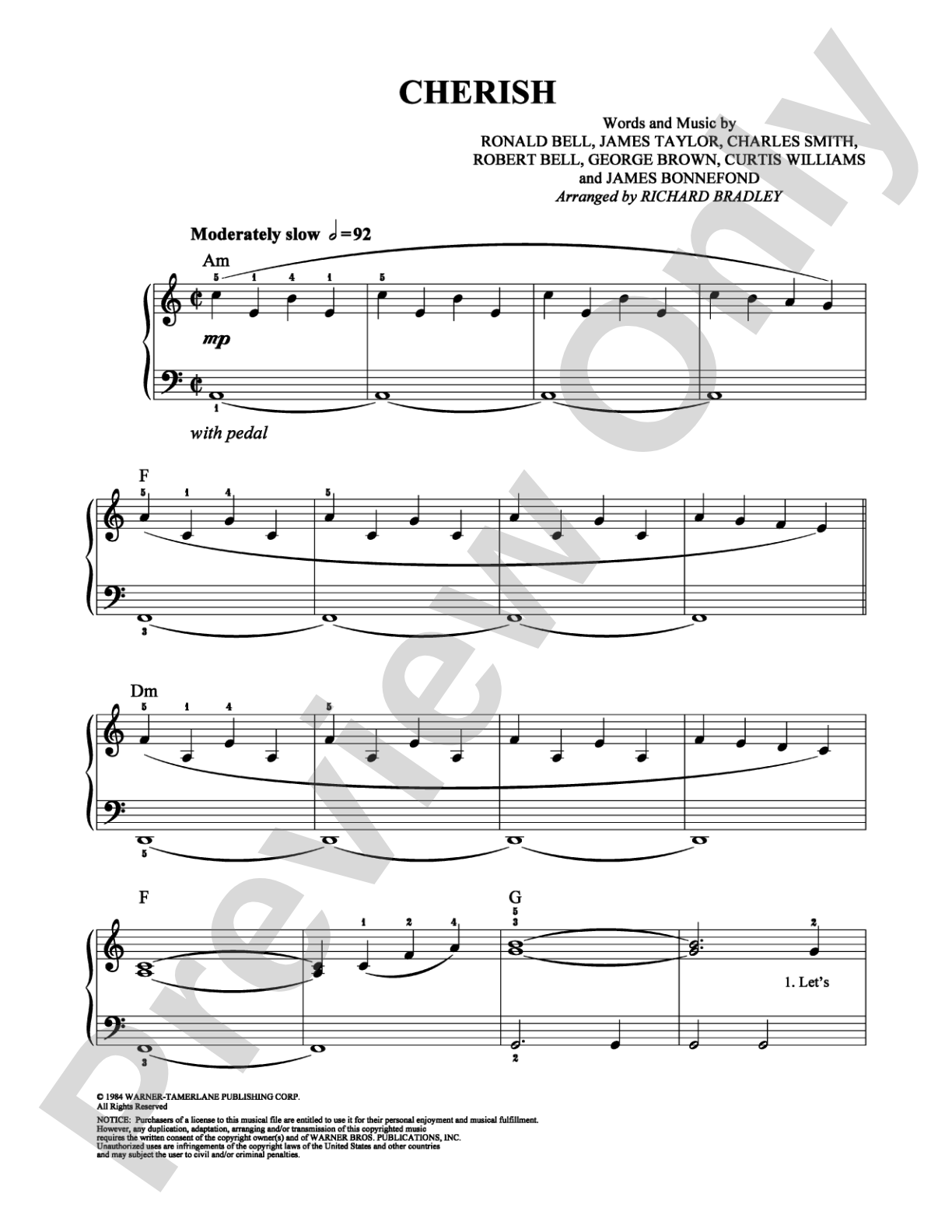Cherish: Easy Piano Digital Sheet Music