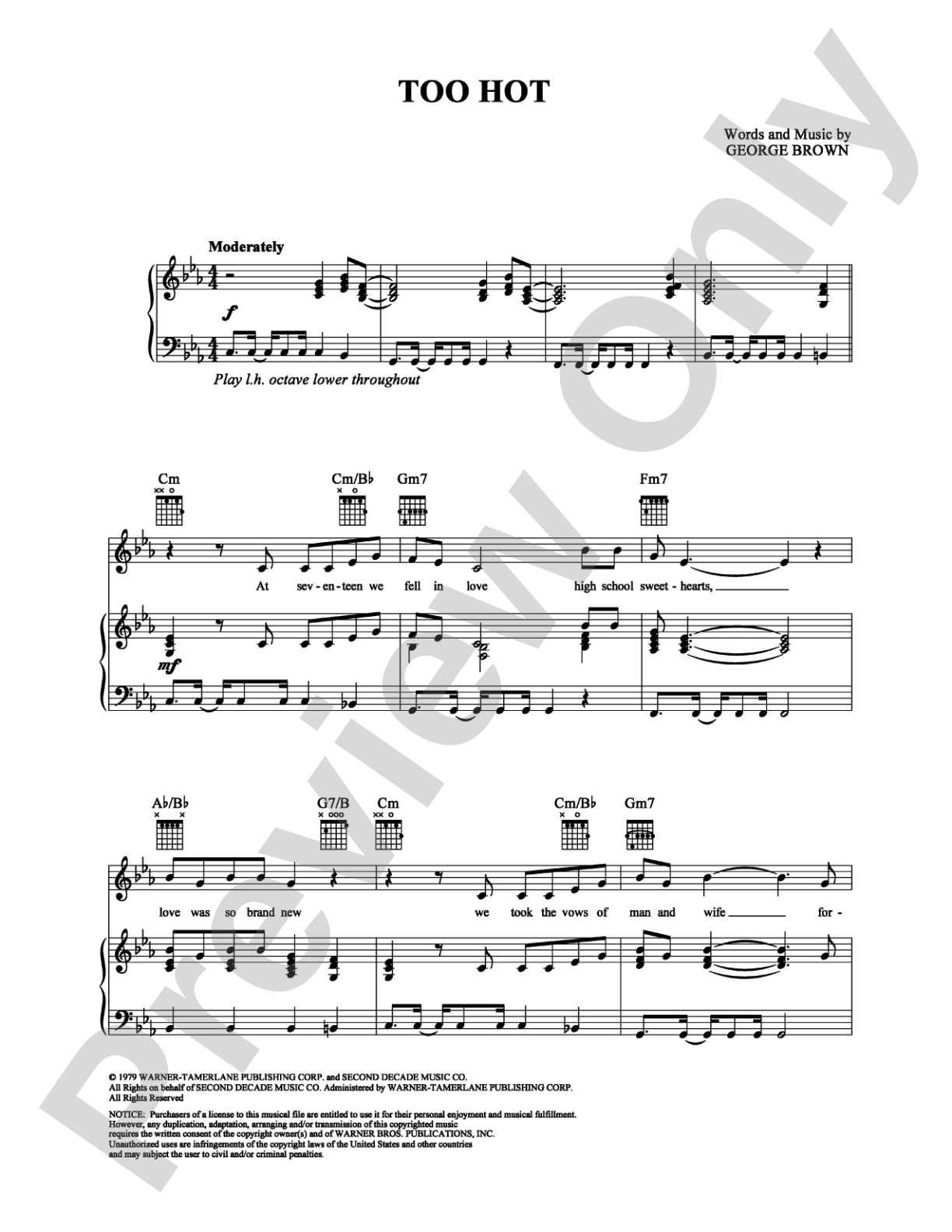 Too Hot: Piano/Vocal/Chords Digital Sheet Music