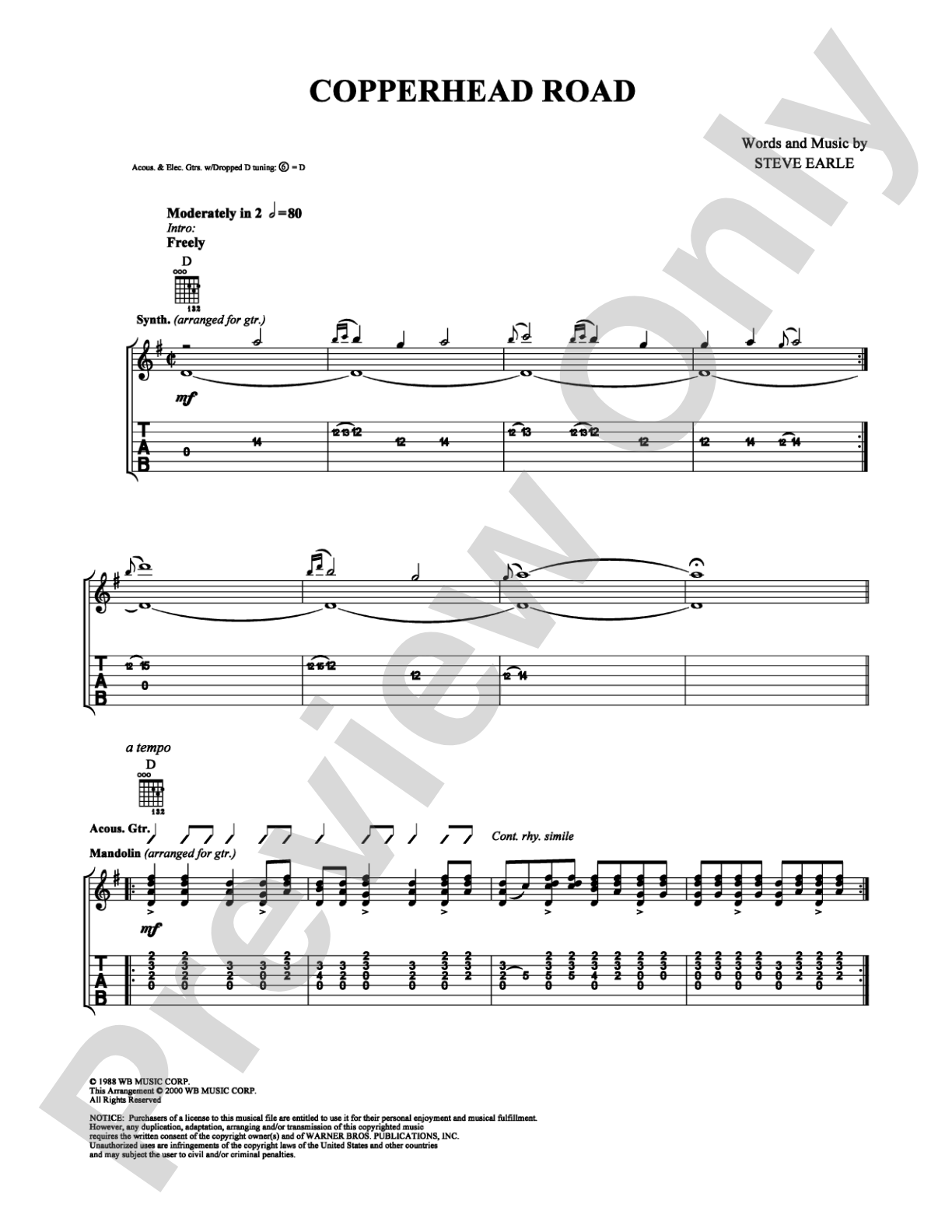 Copperhead Road: Guitar TAB Digital Sheet Music
