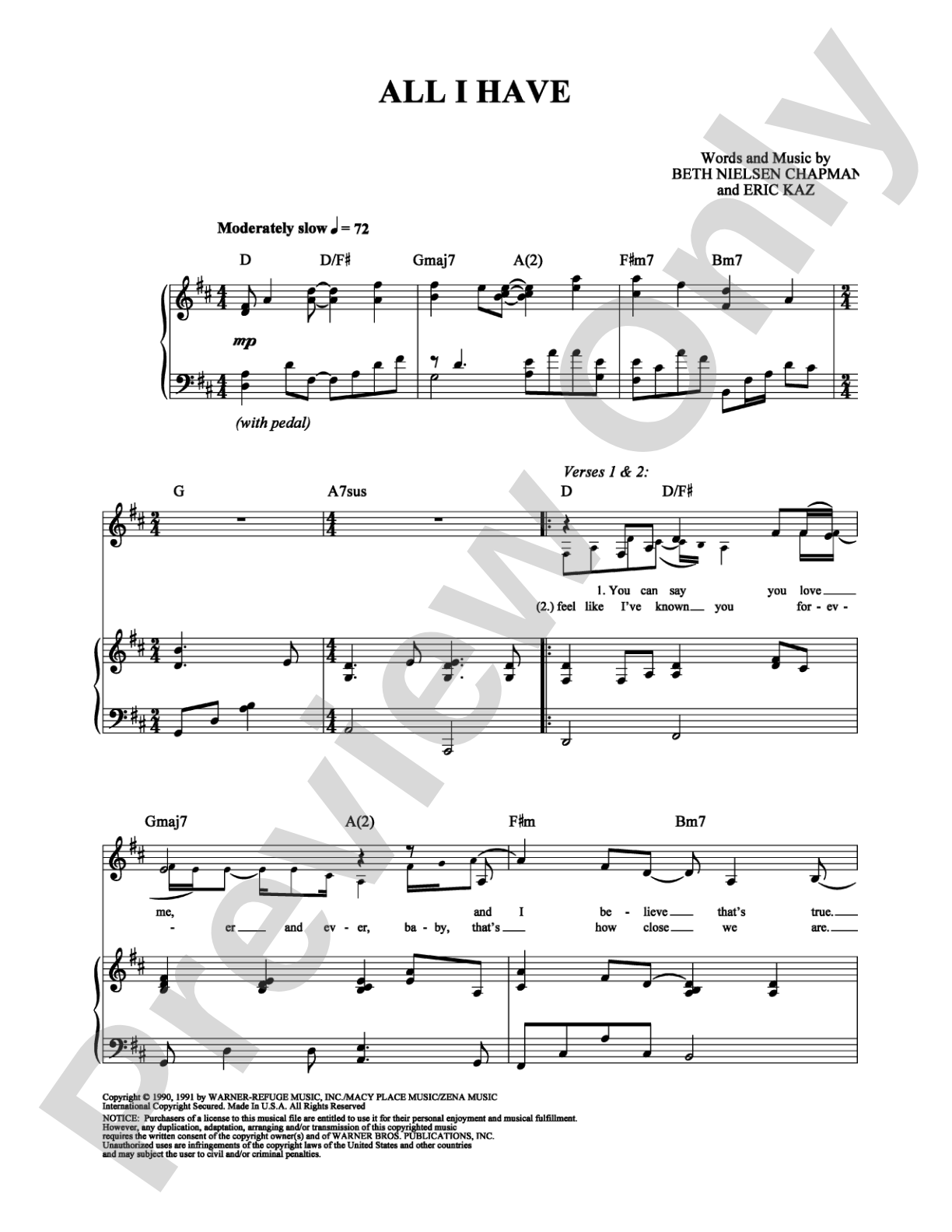 All I Have: Piano/Vocal/Chords Digital Sheet Music
