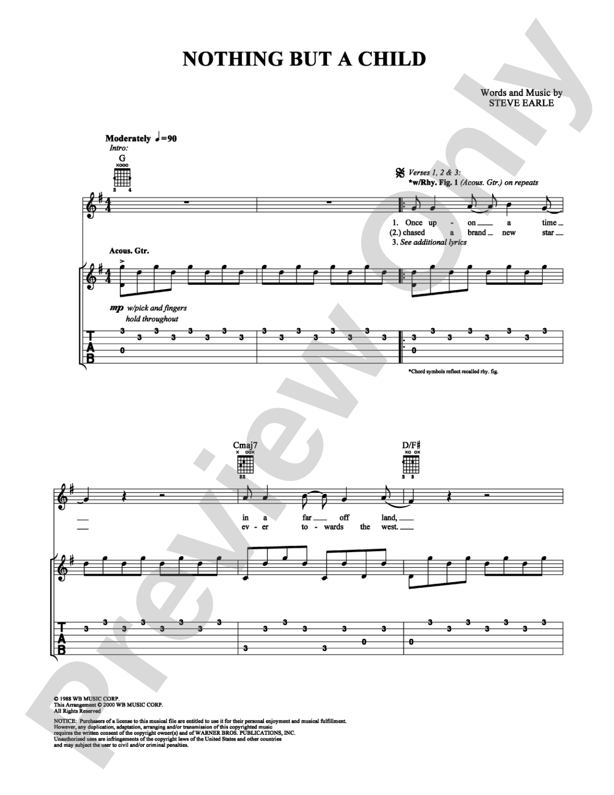 Nothing But A Child: Guitar TAB Digital Sheet Music
