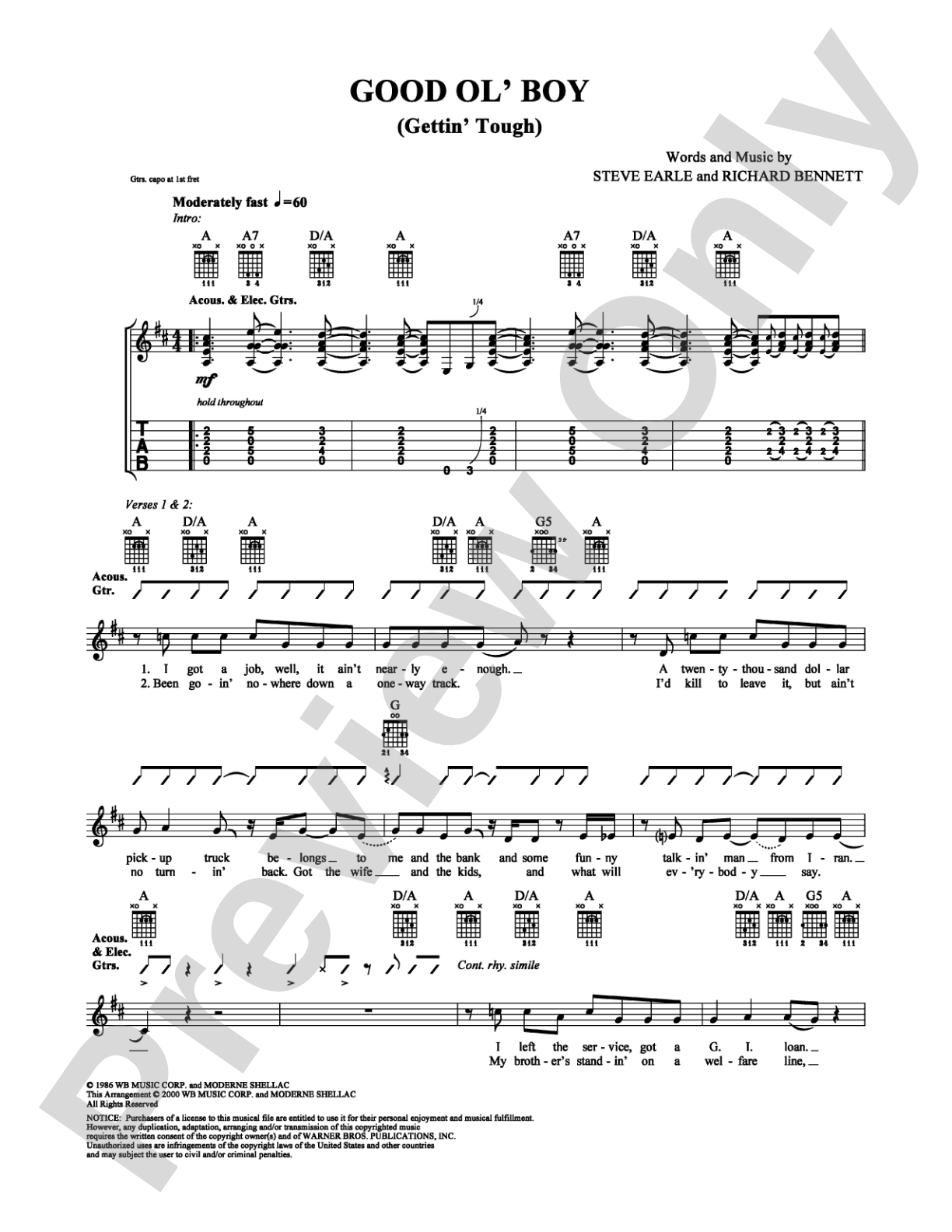 Good Ol' Boy (Gettin' Tough): Guitar TAB Digital Sheet Music